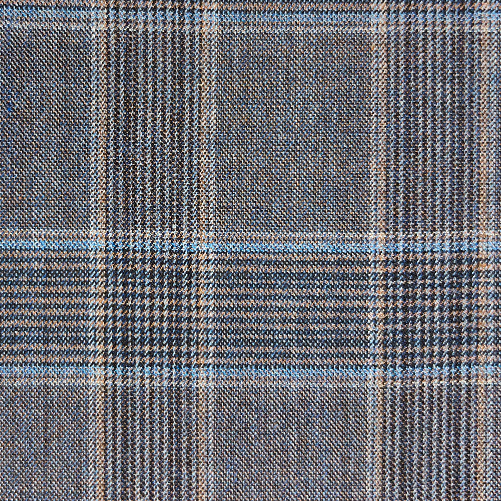 Westwood Hart Online Custom Hand Tailor Suits Sportcoats Trousers Waistcoats Overcoats Steel Grey Prince Of Wales Glen Plaid With Blue And Brown Windowpane