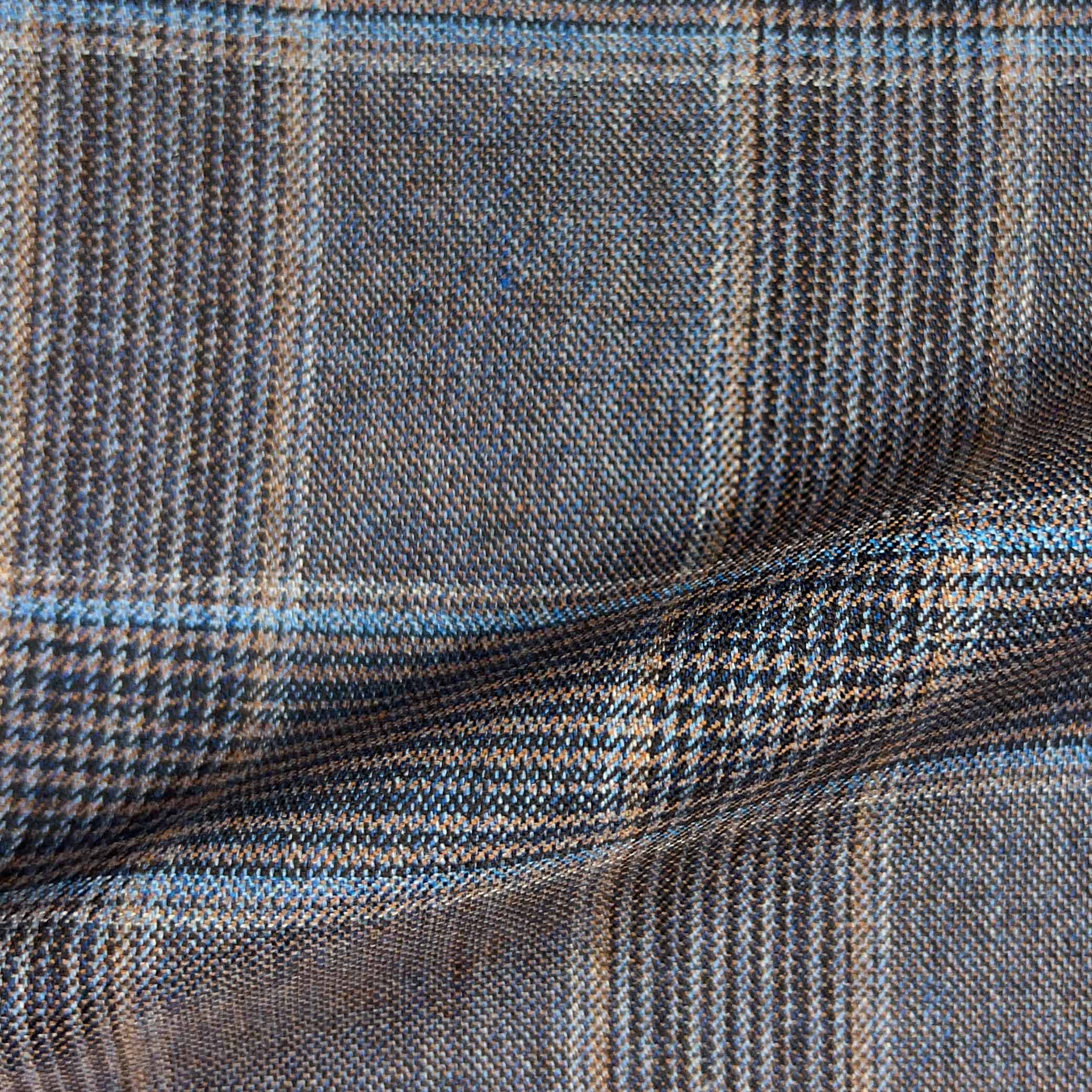 Westwood Hart Online Custom Hand Tailor Suits Sportcoats Trousers Waistcoats Overcoats Steel Grey Prince Of Wales Glen Plaid With Blue And Brown Windowpane