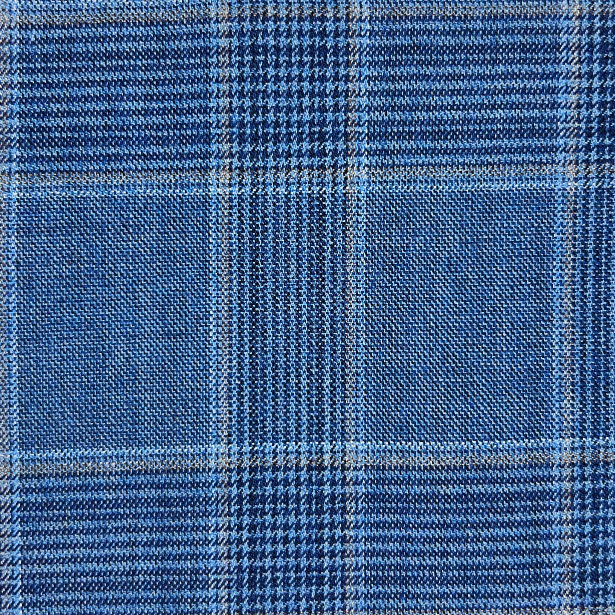 Westwood Hart Online Custom Hand Tailor Suits Sportcoats Trousers Waistcoats Overcoats Light Blue Prince Of Wales Glen Plaid With Tan Windowpane