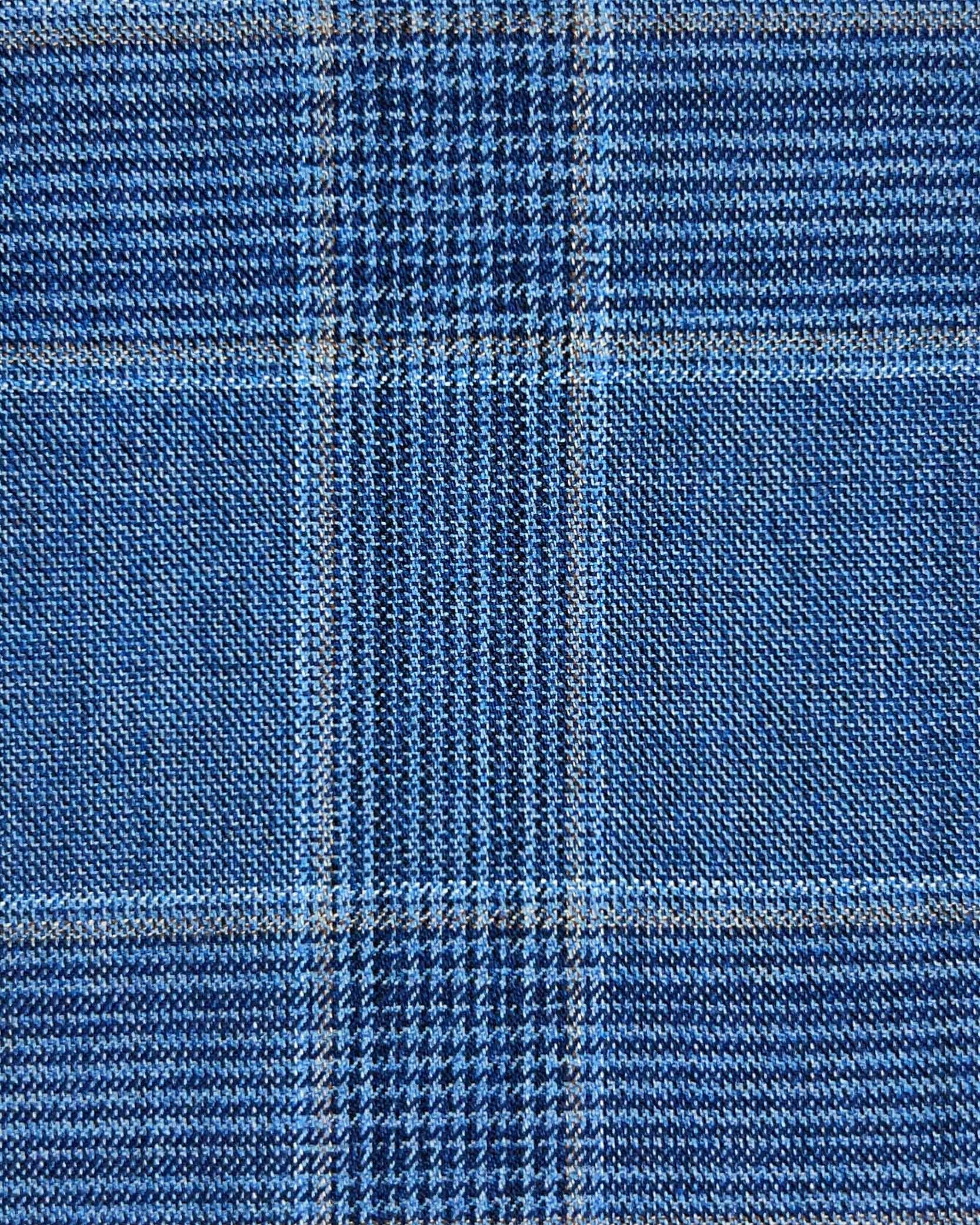 Westwood Hart Online Custom Hand Tailor Suits Sportcoats Trousers Waistcoats Overcoats Light Blue Prince Of Wales Glen Plaid With Tan Windowpane