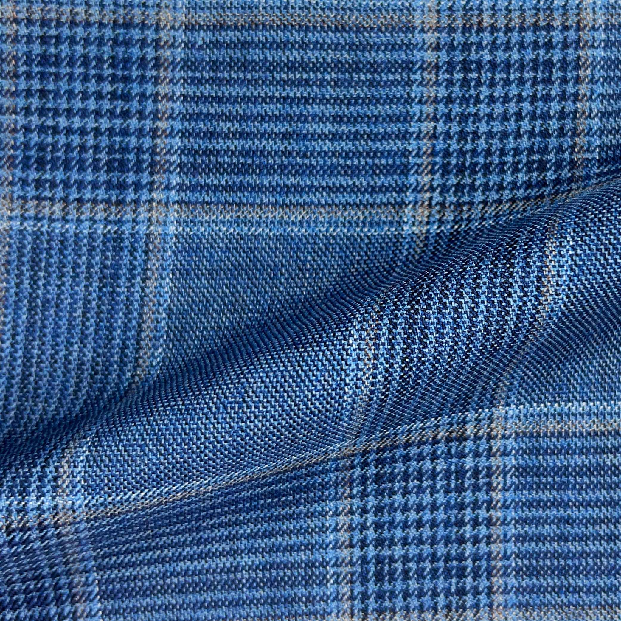 Westwood Hart Online Custom Hand Tailor Suits Sportcoats Trousers Waistcoats Overcoats Light Blue Prince Of Wales Glen Plaid With Tan Windowpane