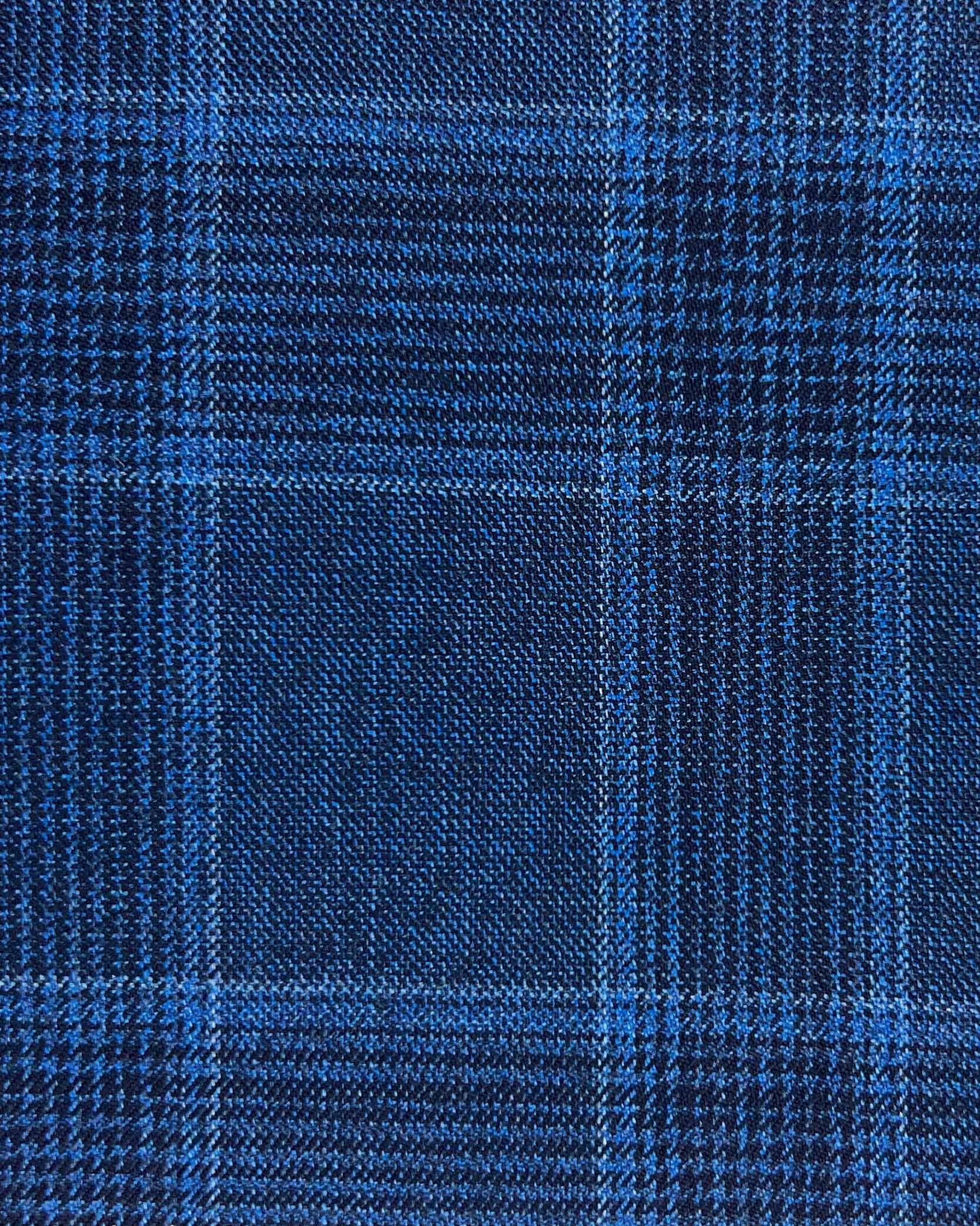 Westwood Hart Online Custom Hand Tailor Suits Sportcoats Trousers Waistcoats Overcoats Royal Blue Prince Of Wales Glen Plaid With Sky Blue Windowpane
