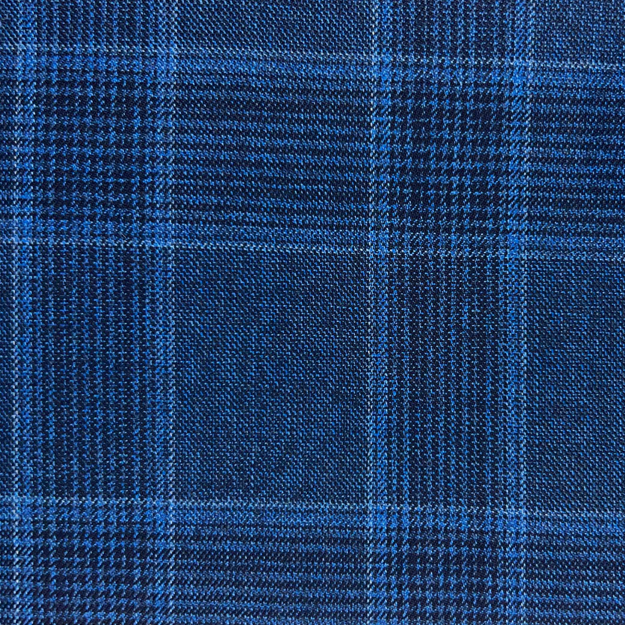 Westwood Hart Online Custom Hand Tailor Suits Sportcoats Trousers Waistcoats Overcoats Royal Blue Prince Of Wales Glen Plaid With Sky Blue Windowpane