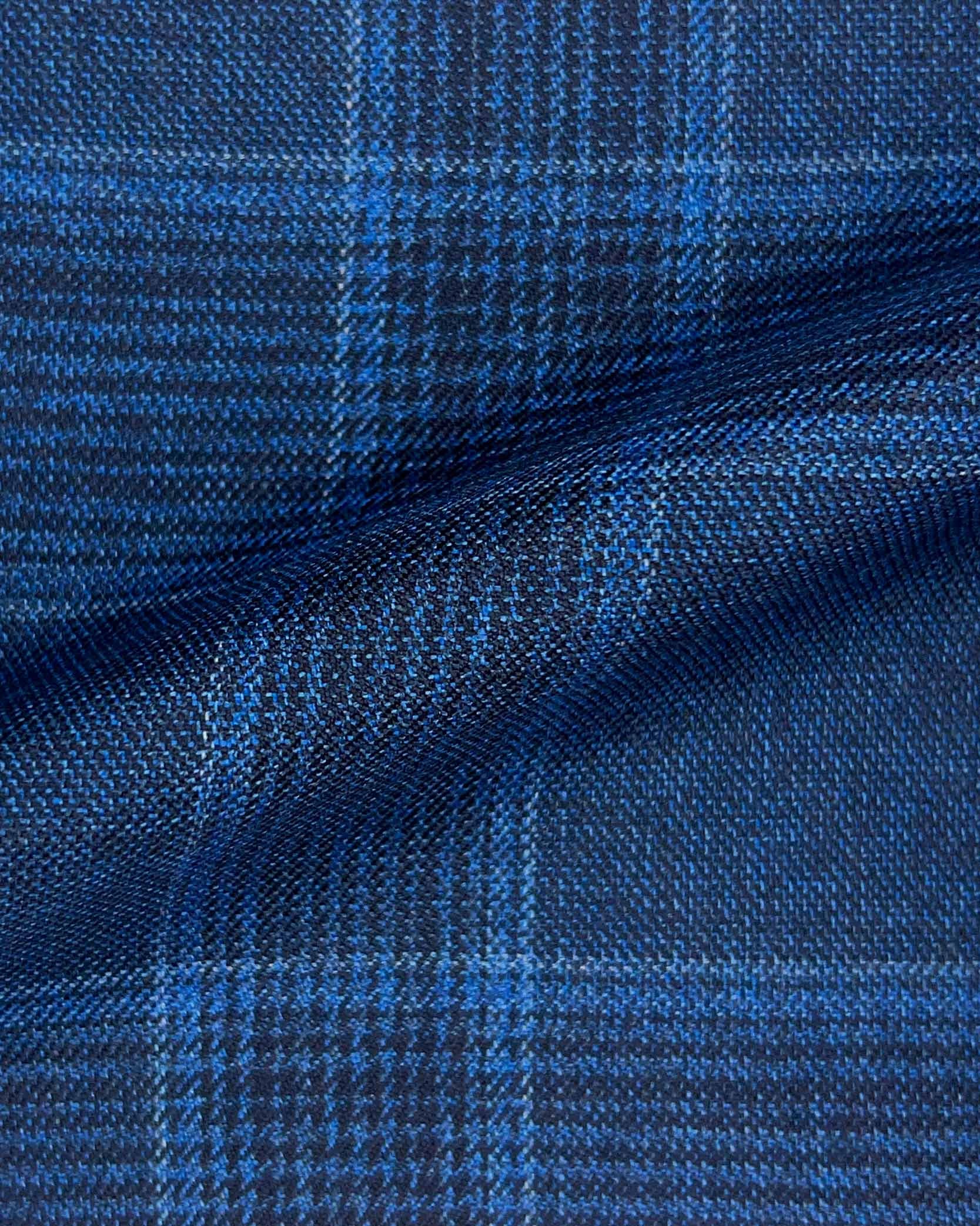 Westwood Hart Online Custom Hand Tailor Suits Sportcoats Trousers Waistcoats Overcoats Royal Blue Prince Of Wales Glen Plaid With Sky Blue Windowpane