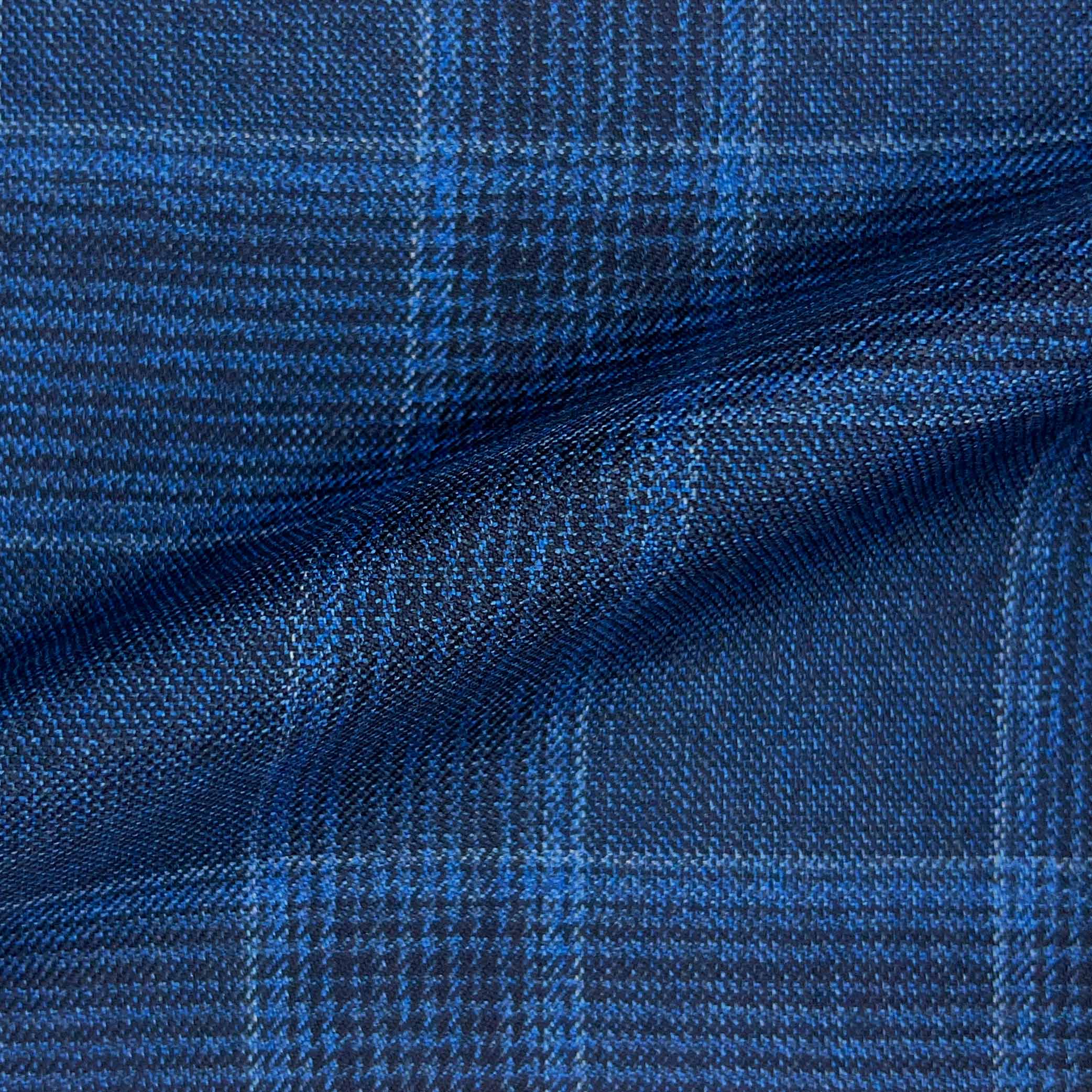 Westwood Hart Online Custom Hand Tailor Suits Sportcoats Trousers Waistcoats Overcoats Royal Blue Prince Of Wales Glen Plaid With Sky Blue Windowpane