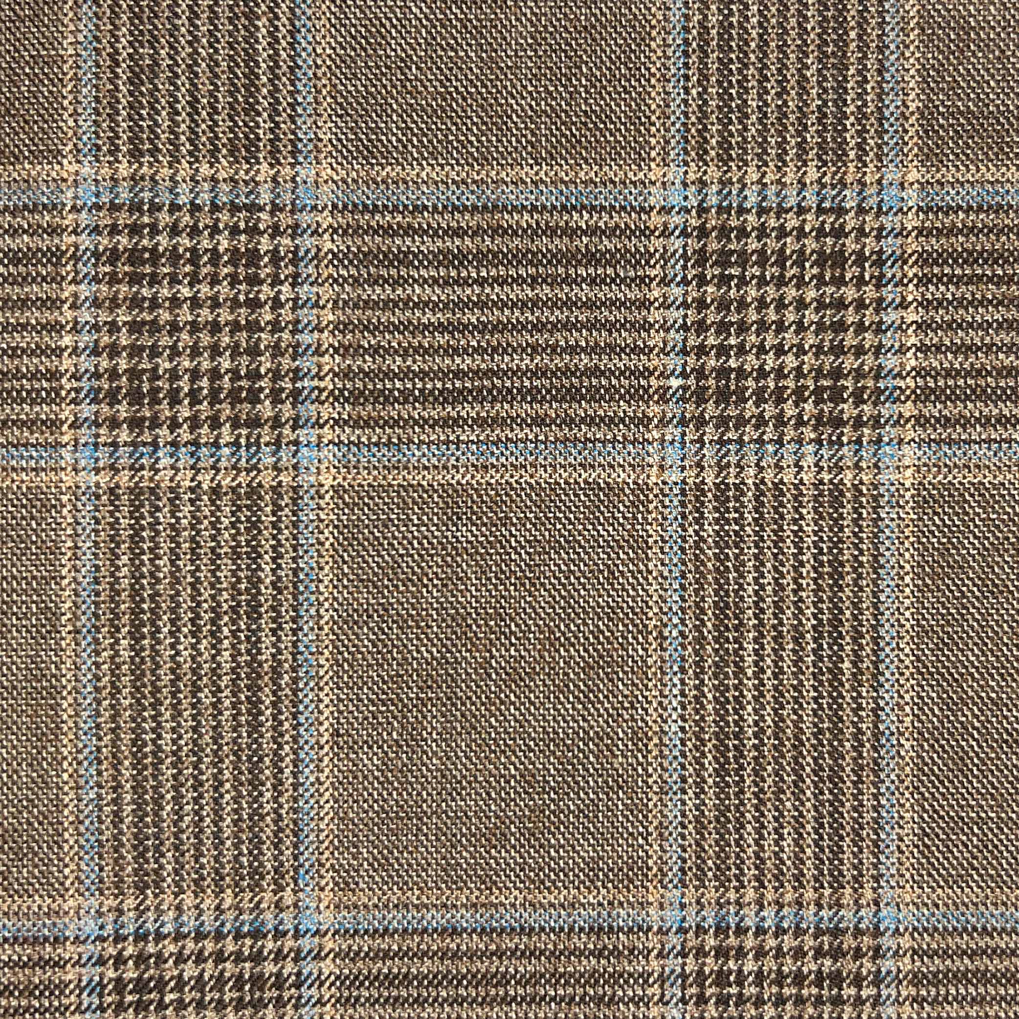 Westwood Hart Online Custom Hand Tailor Suits Sportcoats Trousers Waistcoats Overcoats Mocha Brown Prince Of Wales Glen Plaid With Blue Windowpane