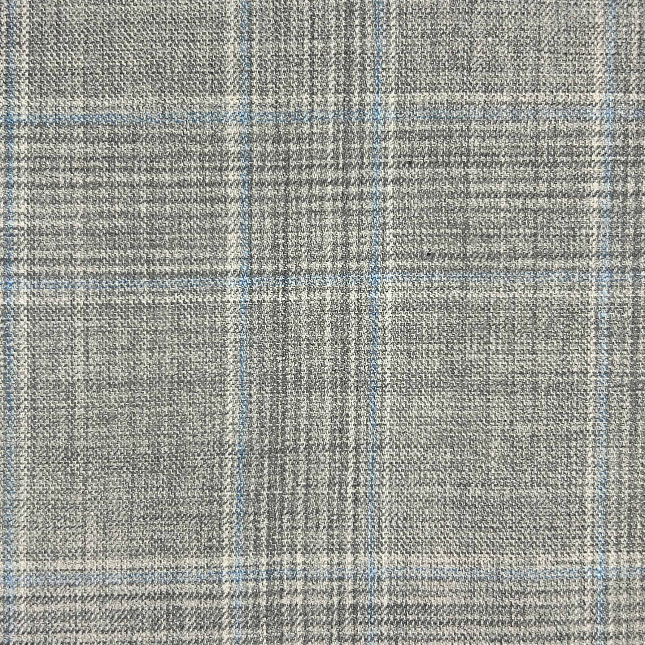 Westwood Hart Online Custom Hand Tailor Suits Sportcoats Trousers Waistcoats Overcoats Light Grey Prince Of Wales Glen Plaid With Blue Windowpane