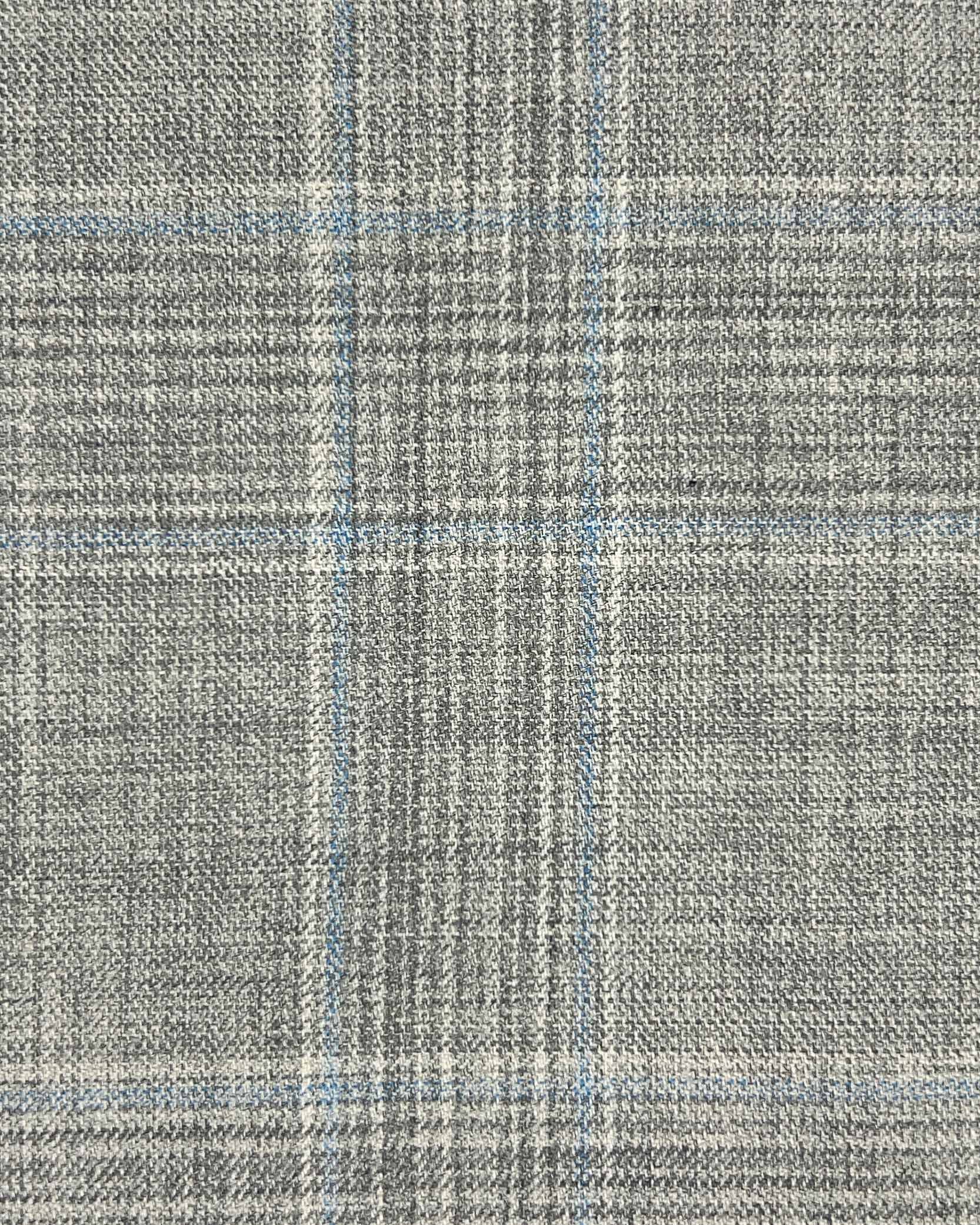 Westwood Hart Online Custom Hand Tailor Suits Sportcoats Trousers Waistcoats Overcoats Light Grey Prince Of Wales Glen Plaid With Blue Windowpane
