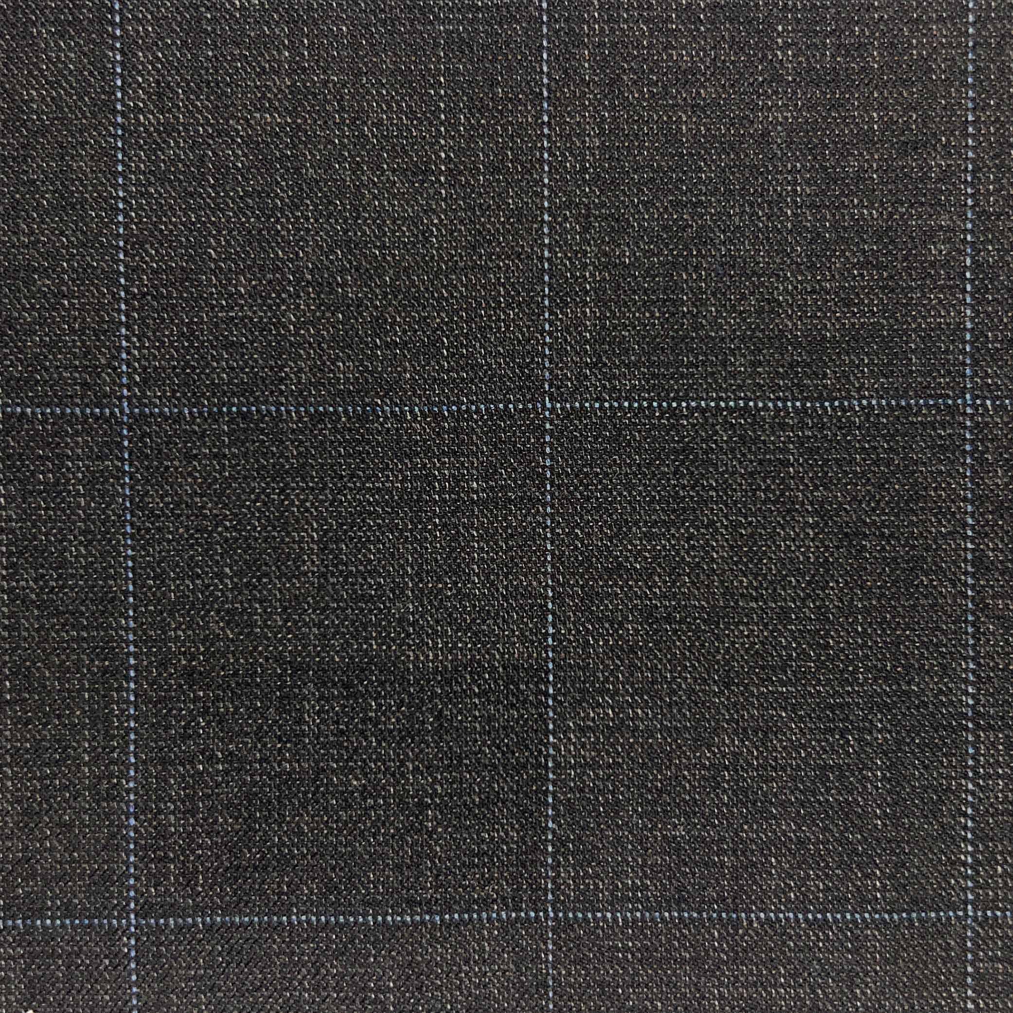 Westwood Hart Online Custom Hand Tailor Suits Sportcoats Trousers Waistcoats Overcoats Slate Brown With Fine Blue Windowpane