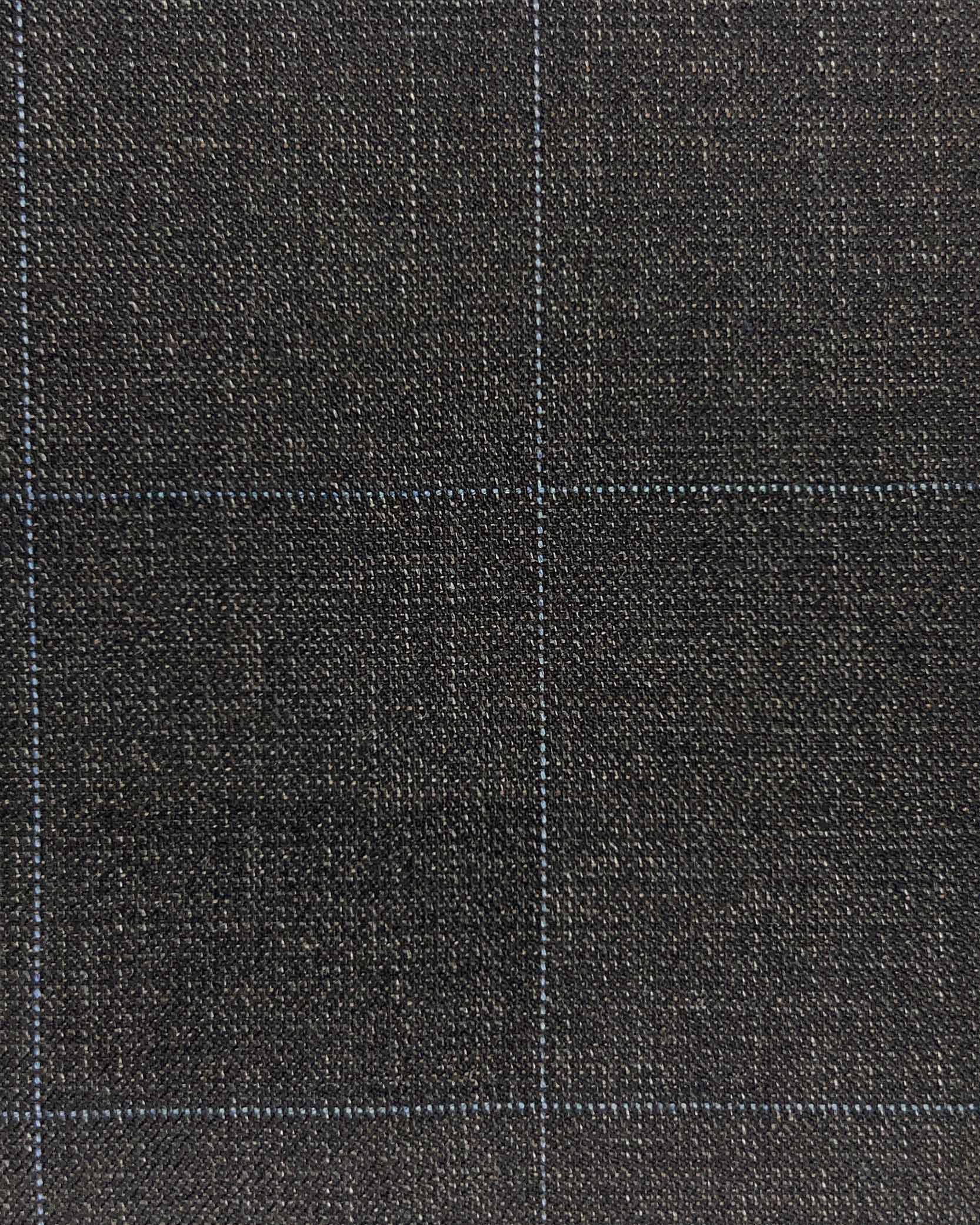 Westwood Hart Online Custom Hand Tailor Suits Sportcoats Trousers Waistcoats Overcoats Slate Brown With Fine Blue Windowpane