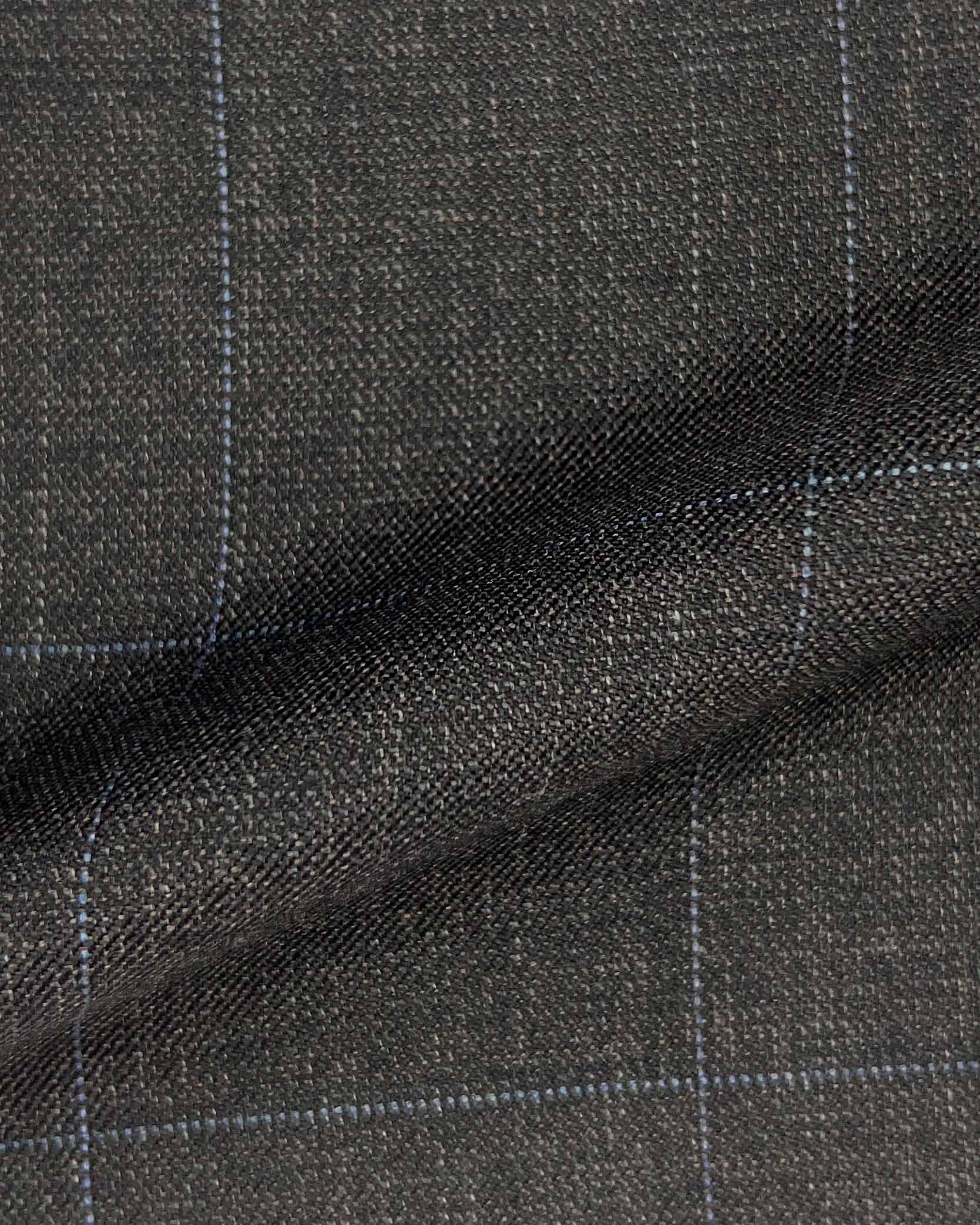 Westwood Hart Online Custom Hand Tailor Suits Sportcoats Trousers Waistcoats Overcoats Slate Brown With Fine Blue Windowpane