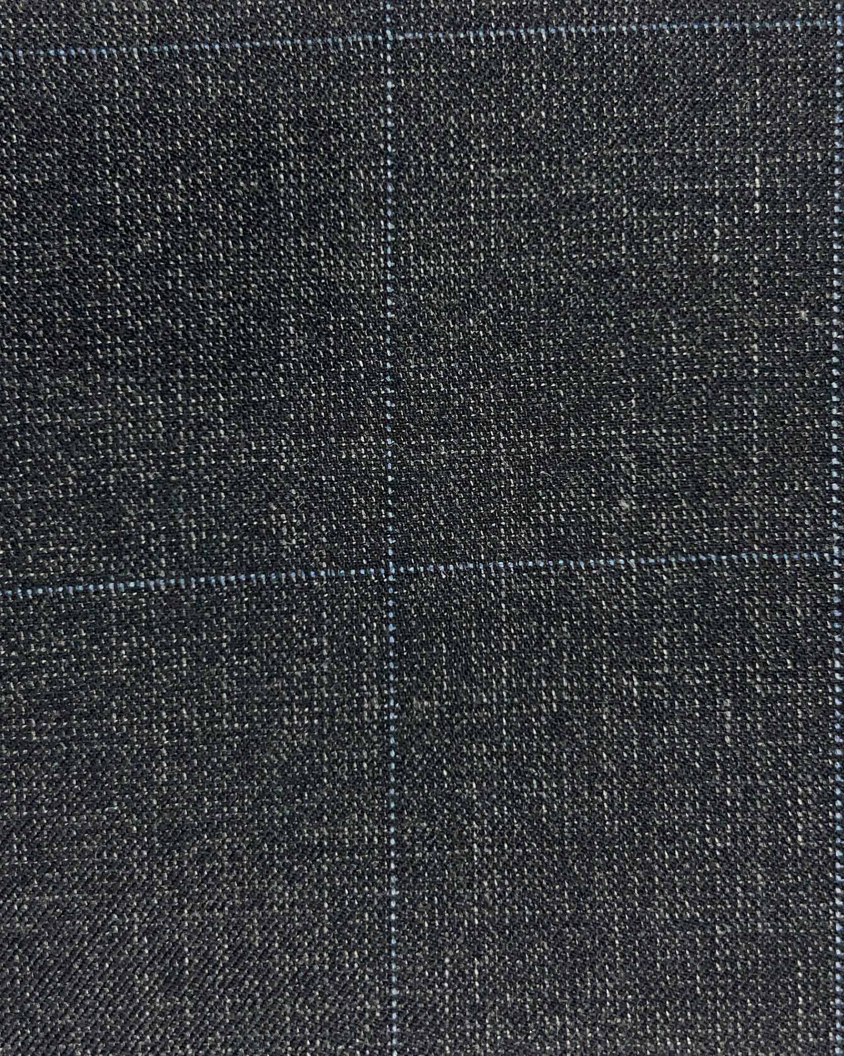 Westwood Hart Online Custom Hand Tailor Suits Sportcoats Trousers Waistcoats Overcoats Charcoal Black With Fine Blue Windowpane
