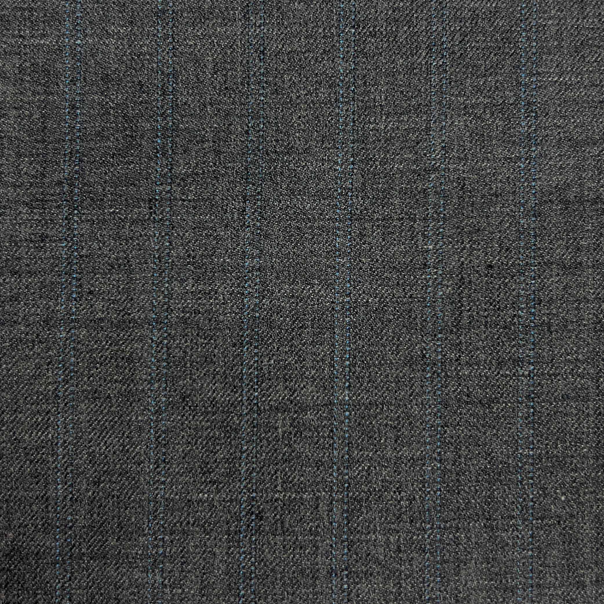 Westwood Hart Online Custom Hand Tailor Suits Sportcoats Trousers Waistcoats Overcoats Medium Grey With Fine Sky Blue Double Stripes Design