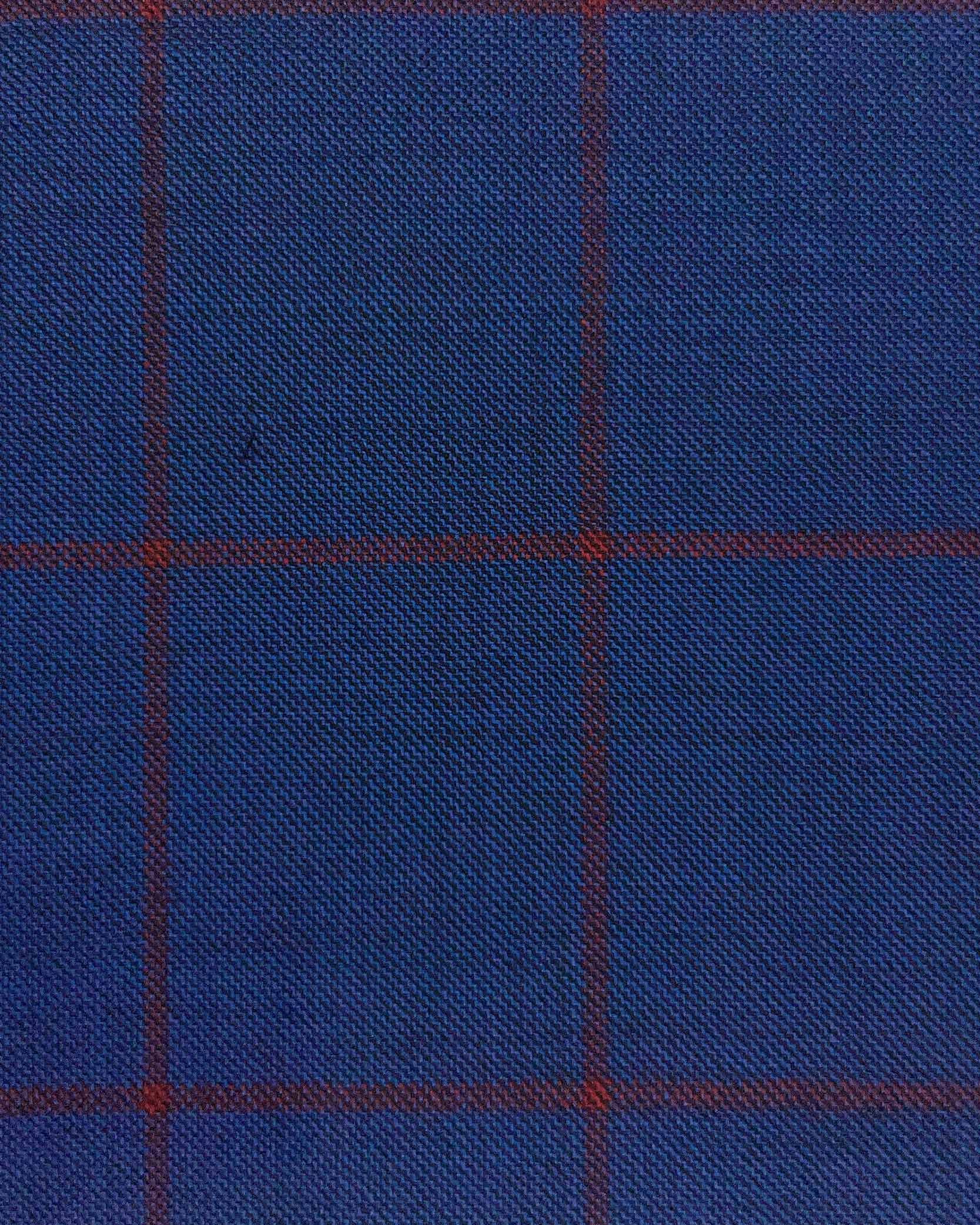 Westwood Hart Online Custom Hand Tailor Suits Sportcoats Trousers Waistcoats Overcoats Azure Blue With Cherry Red Windowpane Design