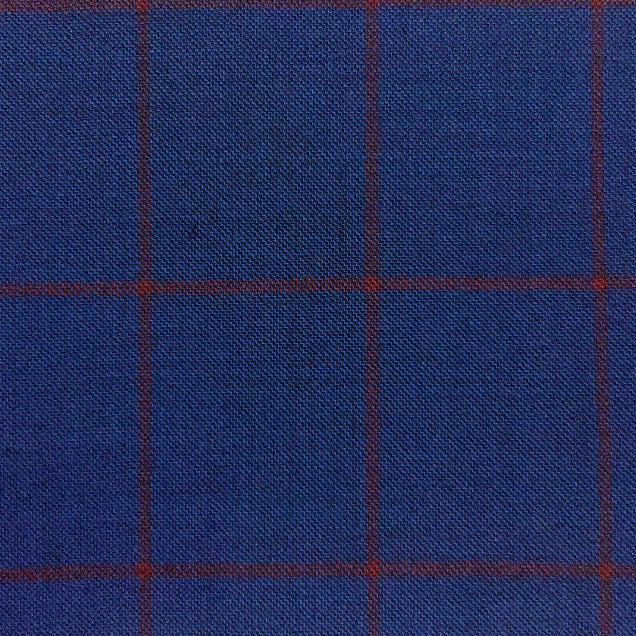 Westwood Hart Online Custom Hand Tailor Suits Sportcoats Trousers Waistcoats Overcoats Azure Blue With Cherry Red Windowpane Design