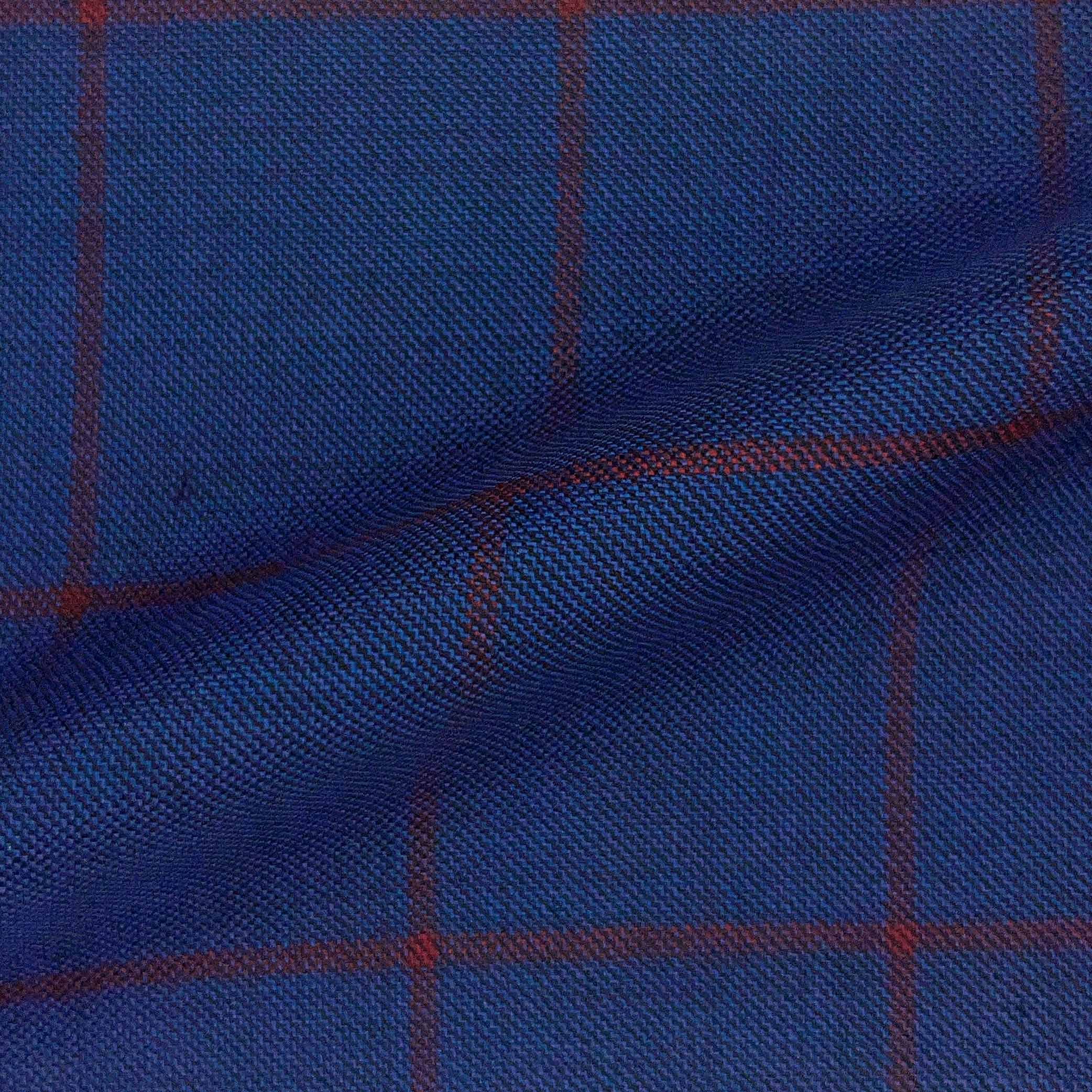 Westwood Hart Online Custom Hand Tailor Suits Sportcoats Trousers Waistcoats Overcoats Azure Blue With Cherry Red Windowpane Design