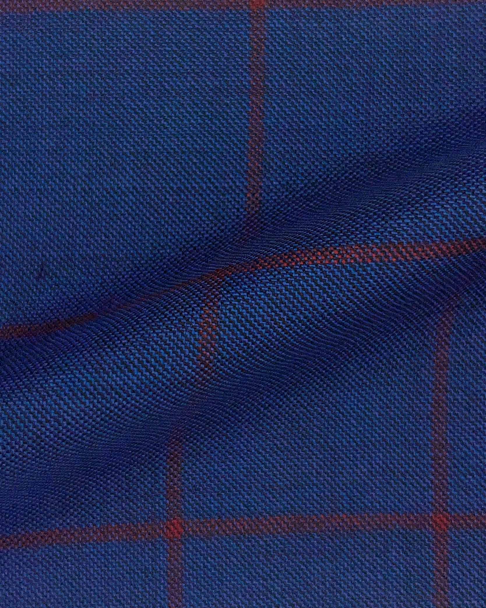 Westwood Hart Online Custom Hand Tailor Suits Sportcoats Trousers Waistcoats Overcoats Azure Blue With Cherry Red Windowpane Design