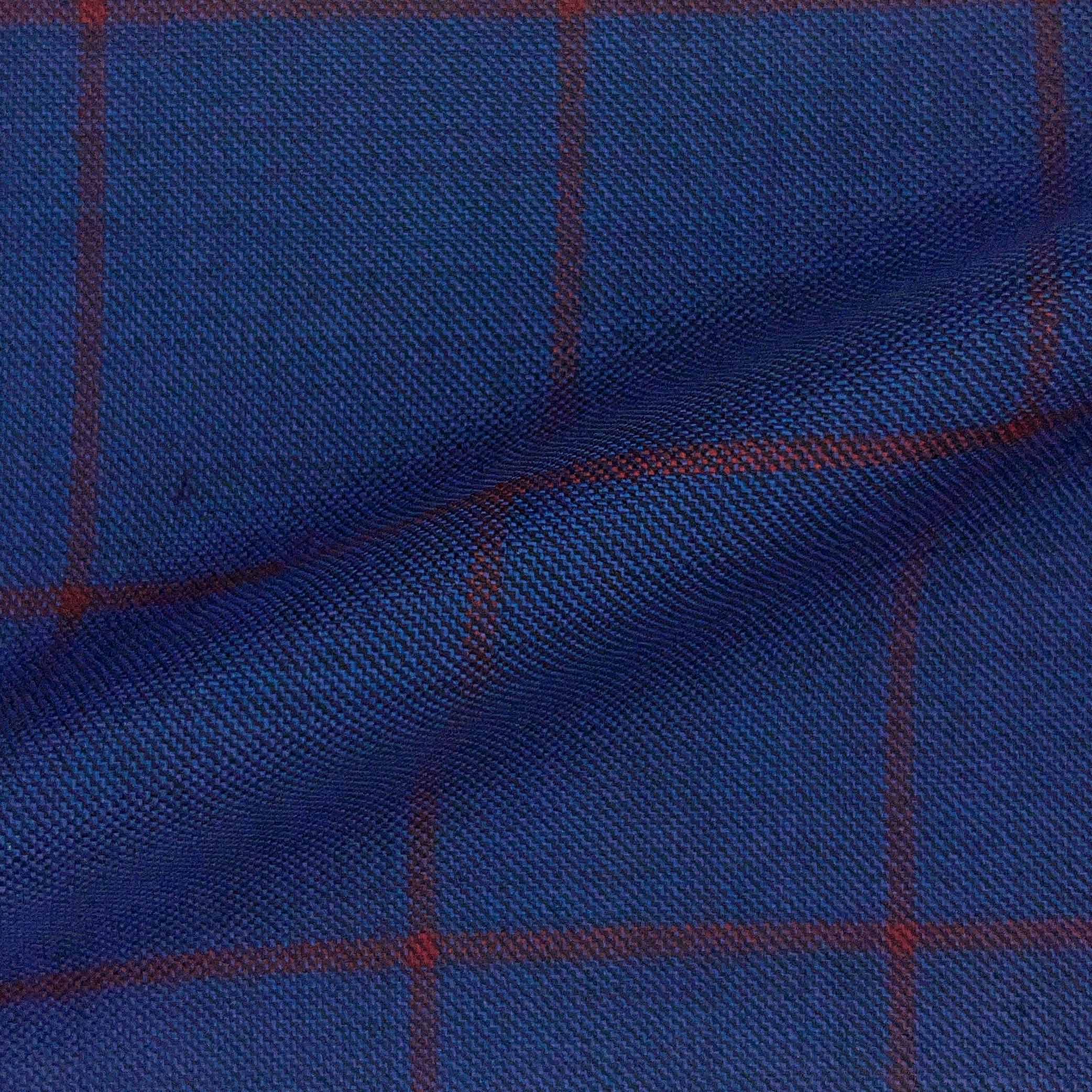 Westwood Hart Online Custom Hand Tailor Suits Sportcoats Trousers Waistcoats Overcoats Azure Blue With Cherry Red Windowpane Design