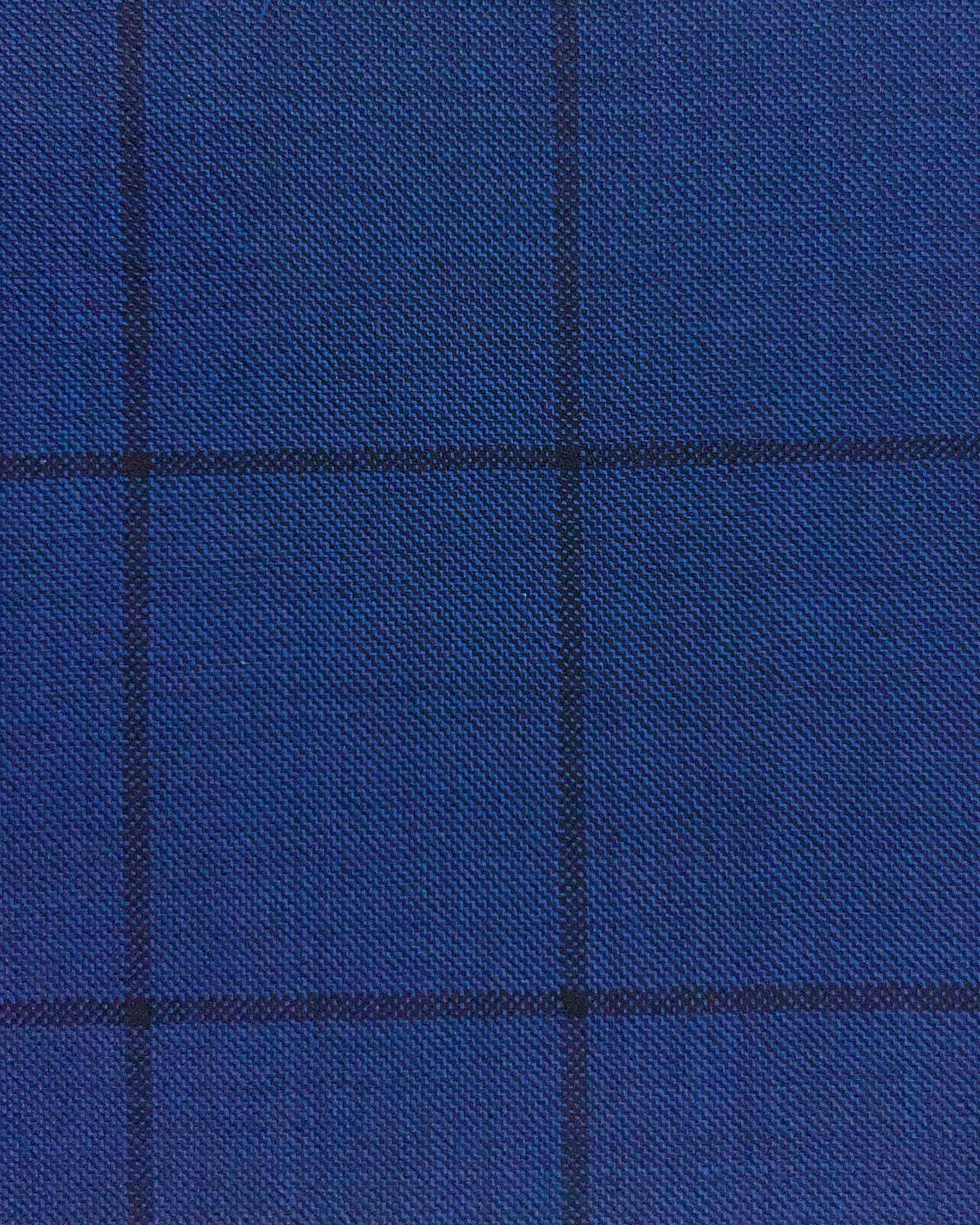 Westwood Hart Online Custom Hand Tailor Suits Sportcoats Trousers Waistcoats Overcoats Azure Blue With Midnight Navy Windowpane Design