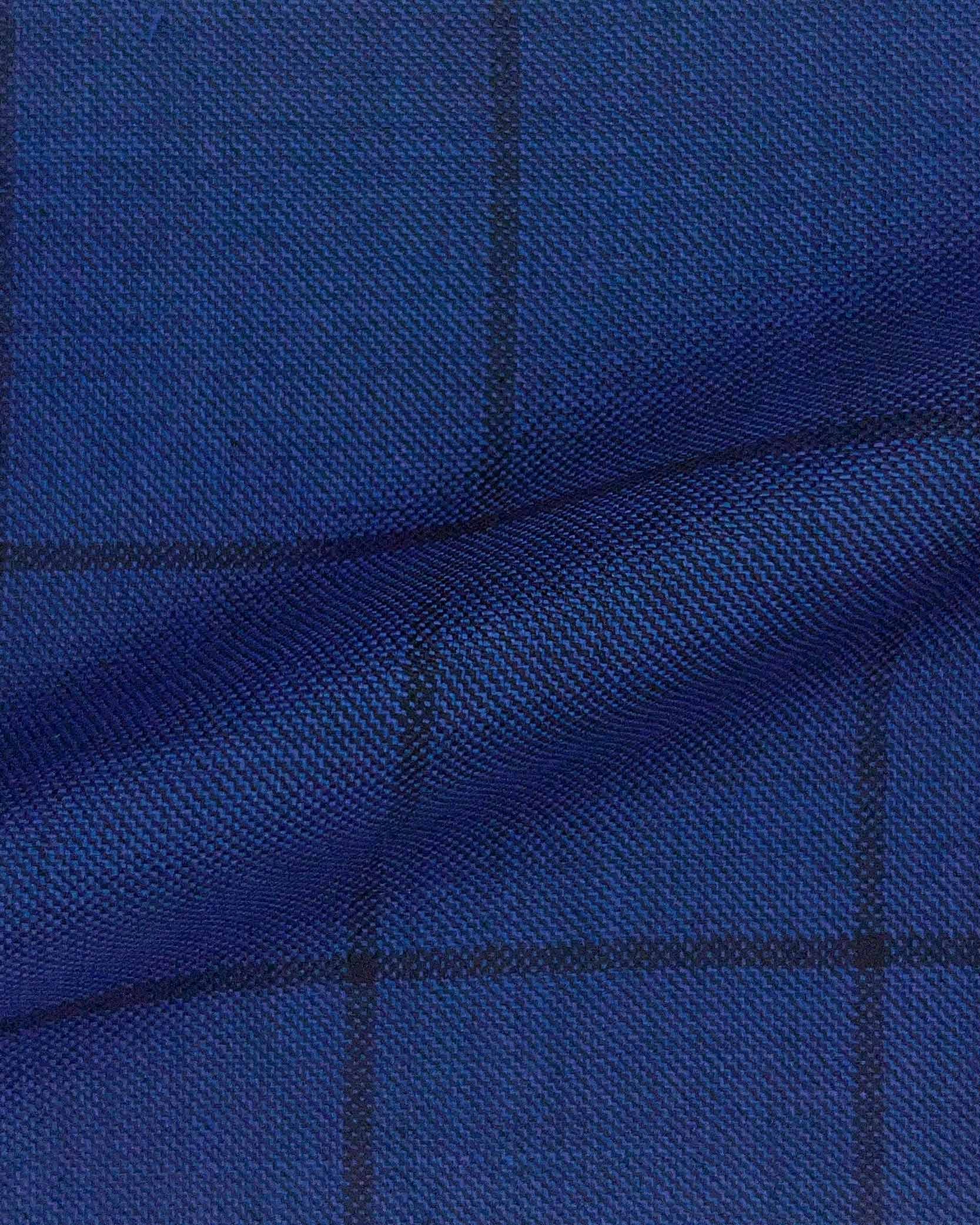 Westwood Hart Online Custom Hand Tailor Suits Sportcoats Trousers Waistcoats Overcoats Azure Blue With Midnight Navy Windowpane Design