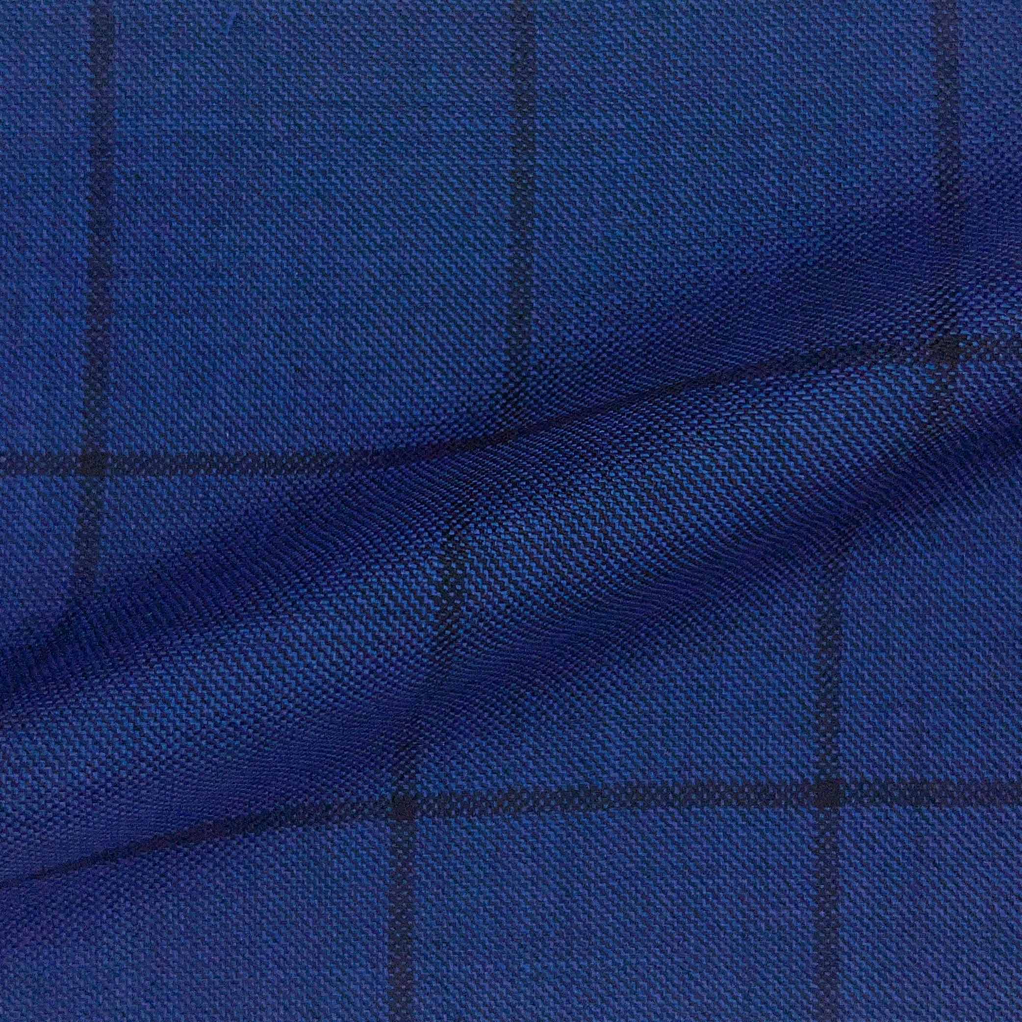 Westwood Hart Online Custom Hand Tailor Suits Sportcoats Trousers Waistcoats Overcoats Azure Blue With Midnight Navy Windowpane Design