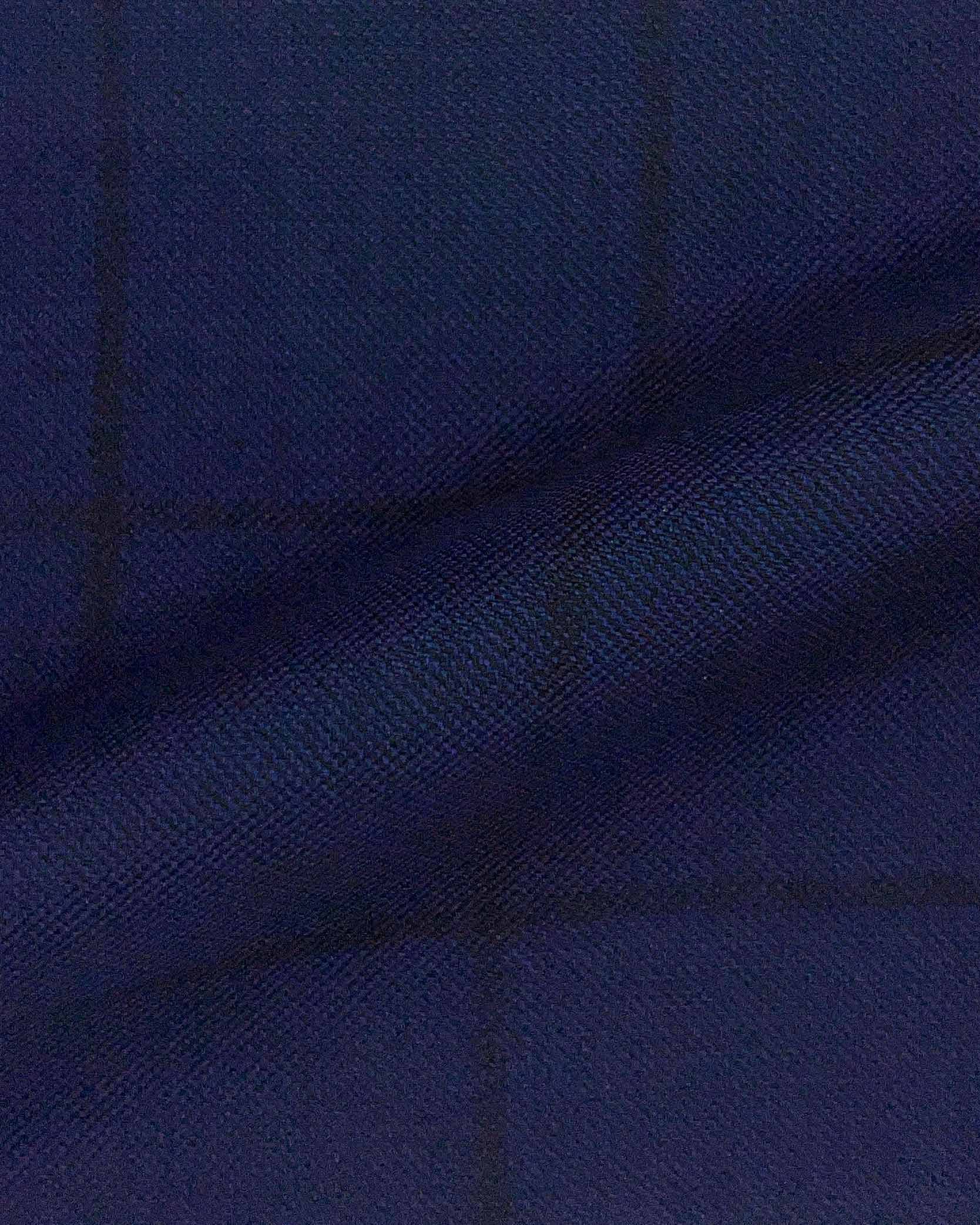 Westwood Hart Online Custom Hand Tailor Suits Sportcoats Trousers Waistcoats Overcoats Navy Blue With Black Windowpane Design