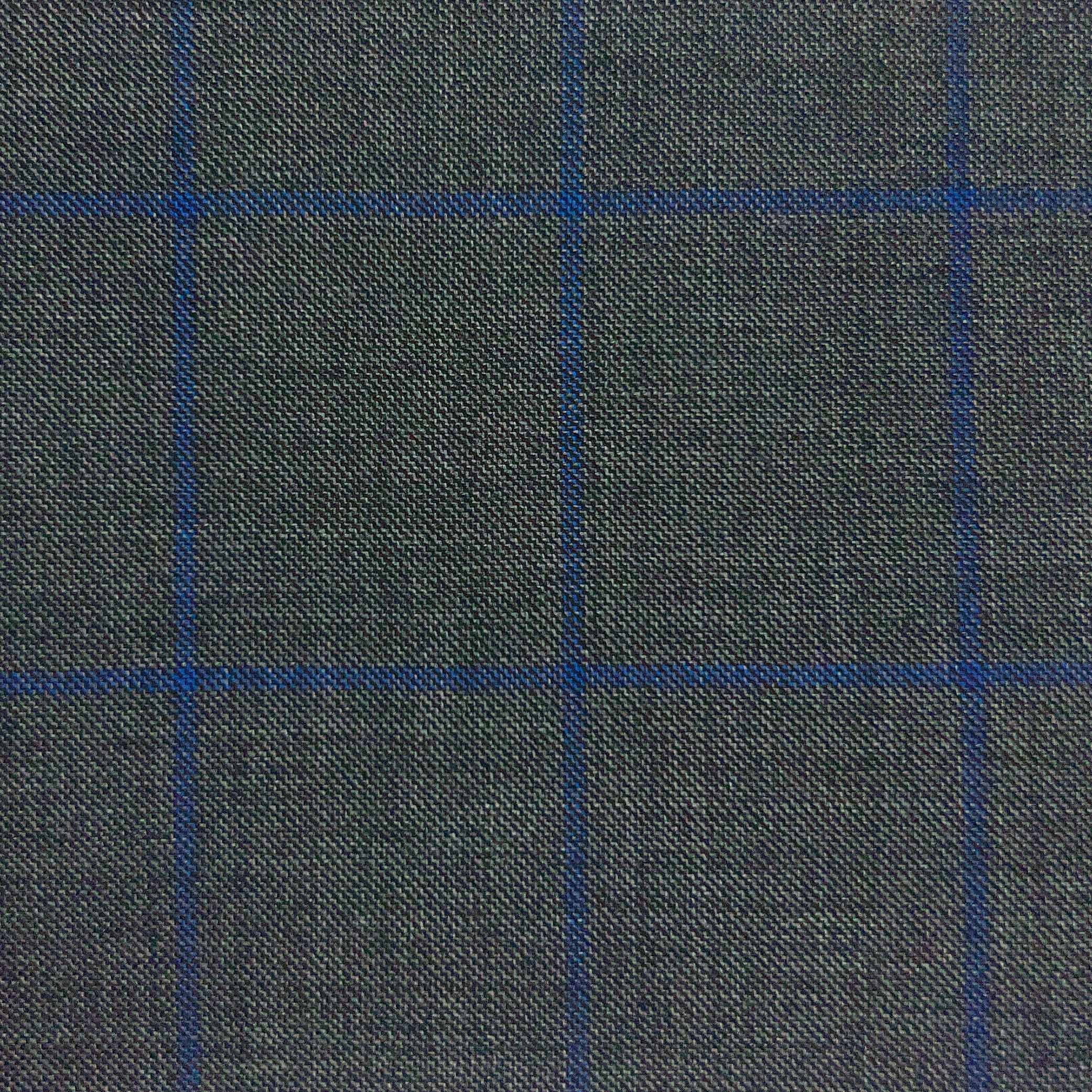 Westwood Hart Online Custom Hand Tailor Suits Sportcoats Trousers Waistcoats Overcoats Medium Grey With Royal Blue Windowpane Design