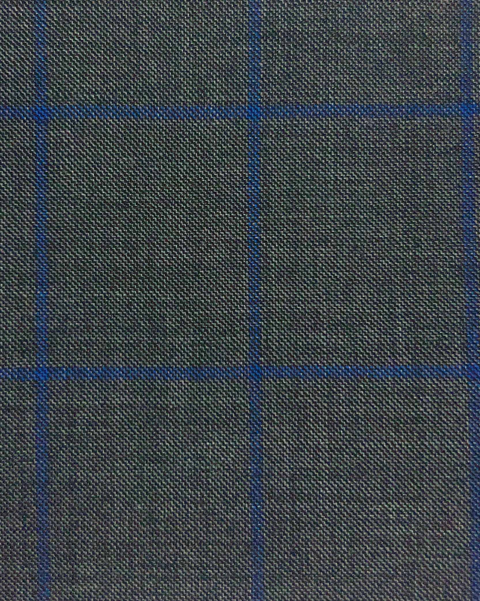 Westwood Hart Online Custom Hand Tailor Suits Sportcoats Trousers Waistcoats Overcoats Medium Grey With Royal Blue Windowpane Design