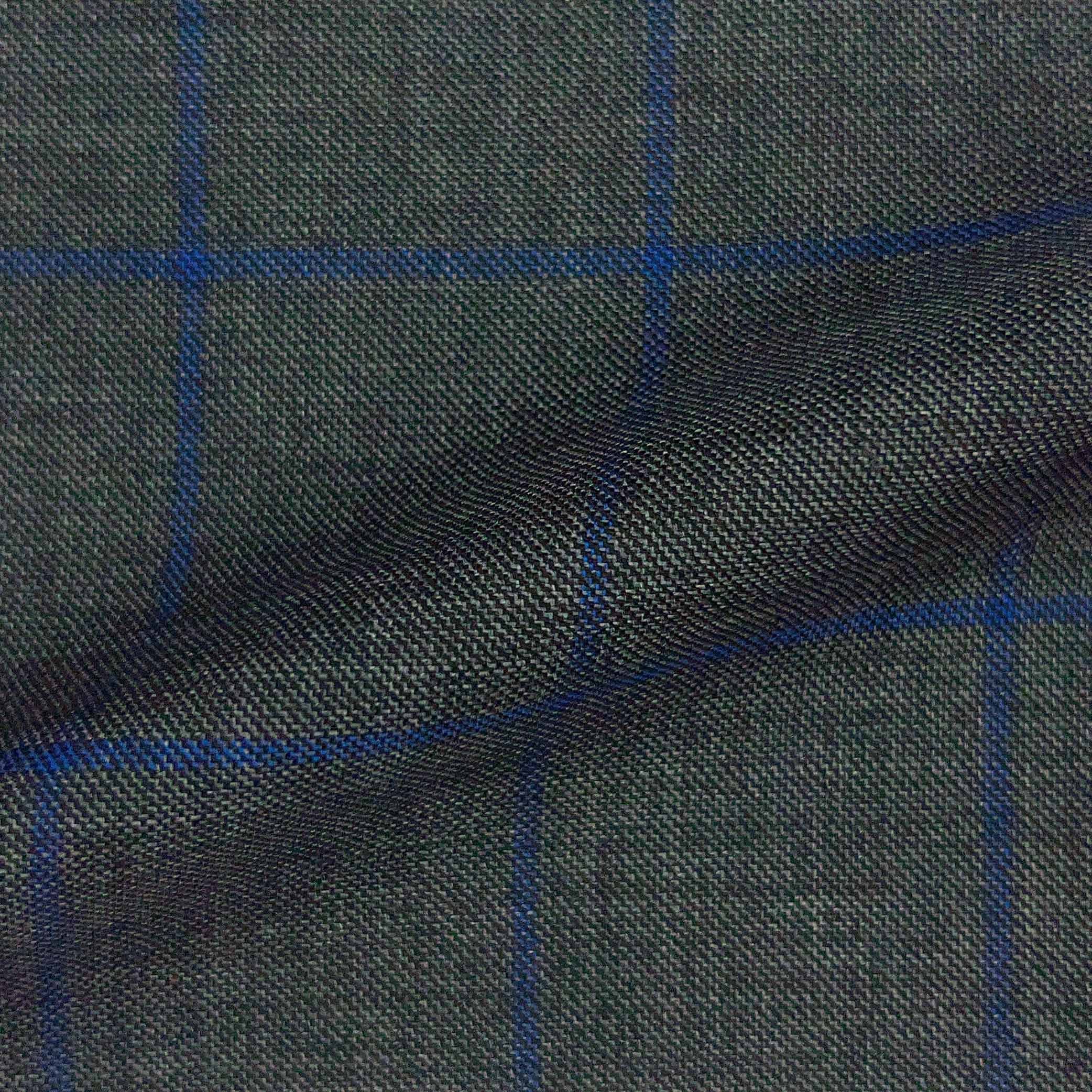 Westwood Hart Online Custom Hand Tailor Suits Sportcoats Trousers Waistcoats Overcoats Medium Grey With Royal Blue Windowpane Design