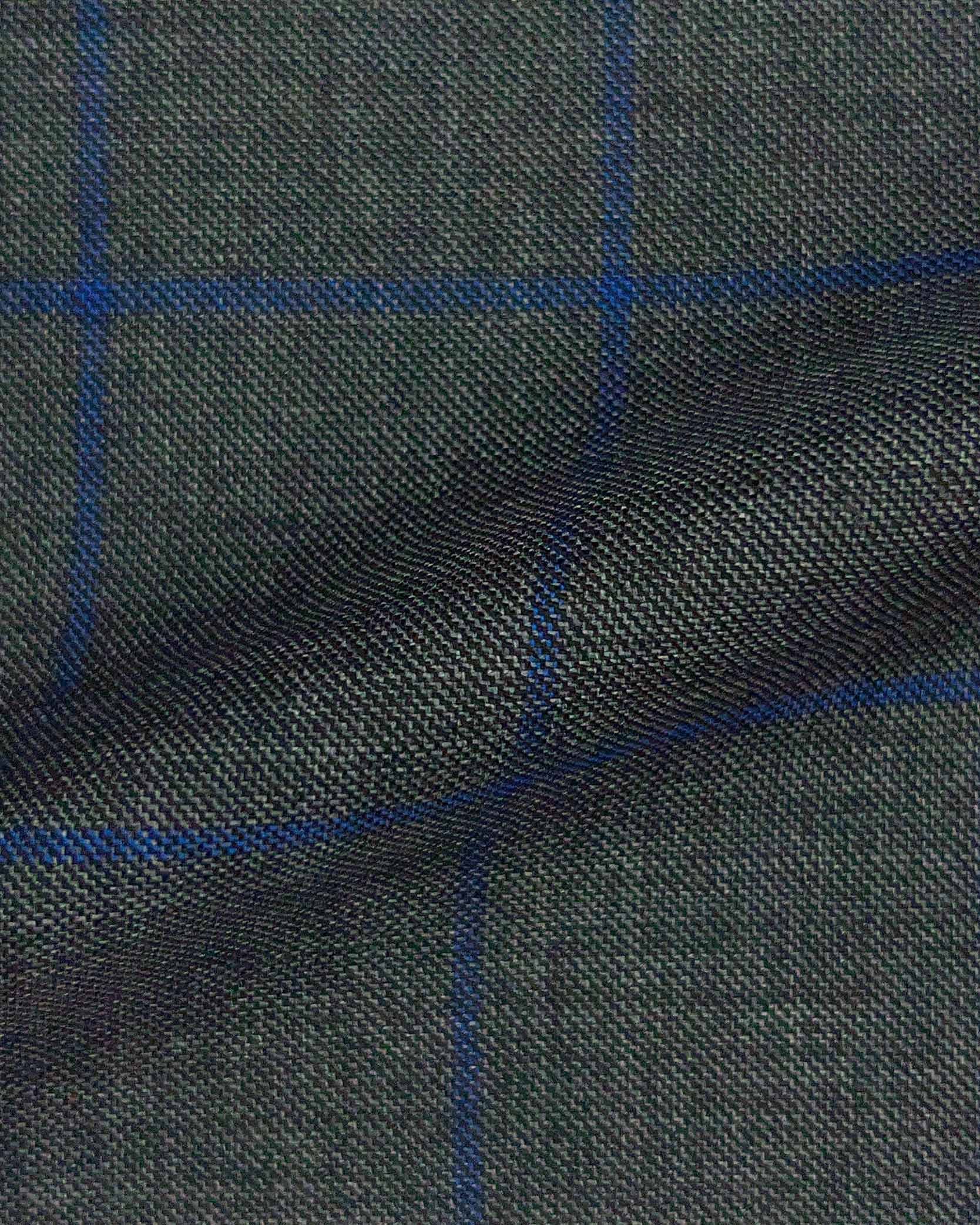Westwood Hart Online Custom Hand Tailor Suits Sportcoats Trousers Waistcoats Overcoats Medium Grey With Royal Blue Windowpane Design