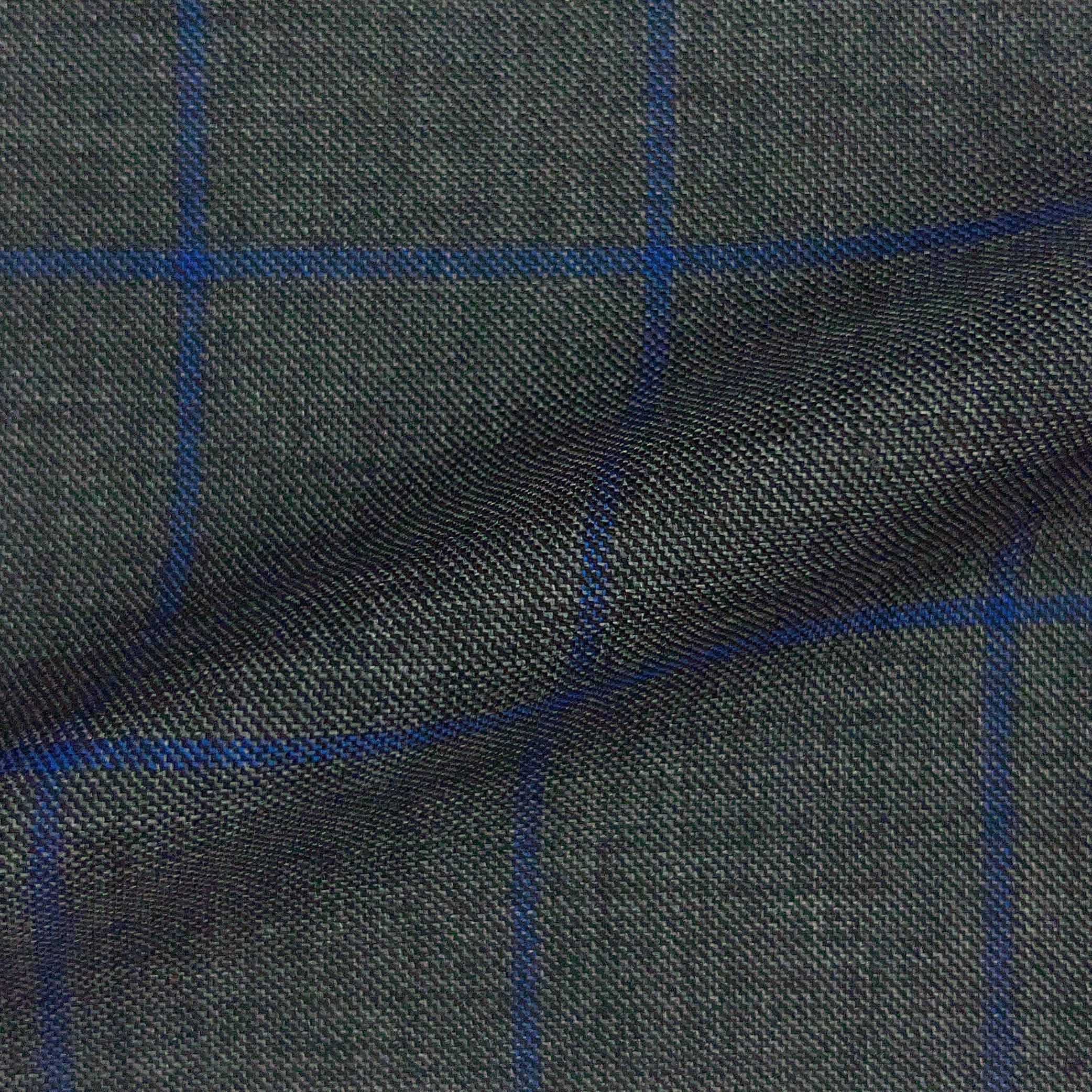 Westwood Hart Online Custom Hand Tailor Suits Sportcoats Trousers Waistcoats Overcoats Medium Grey With Royal Blue Windowpane Design