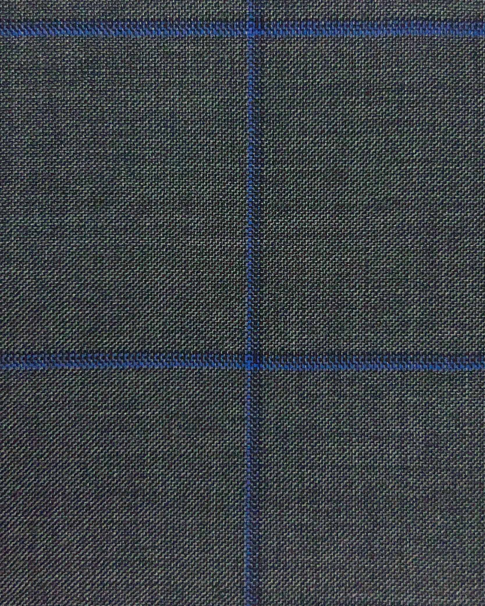Westwood Hart Online Custom Hand Tailor Suits Sportcoats Trousers Waistcoats Overcoats Medium Grey With Royal Blue & Navy Windowpane Design