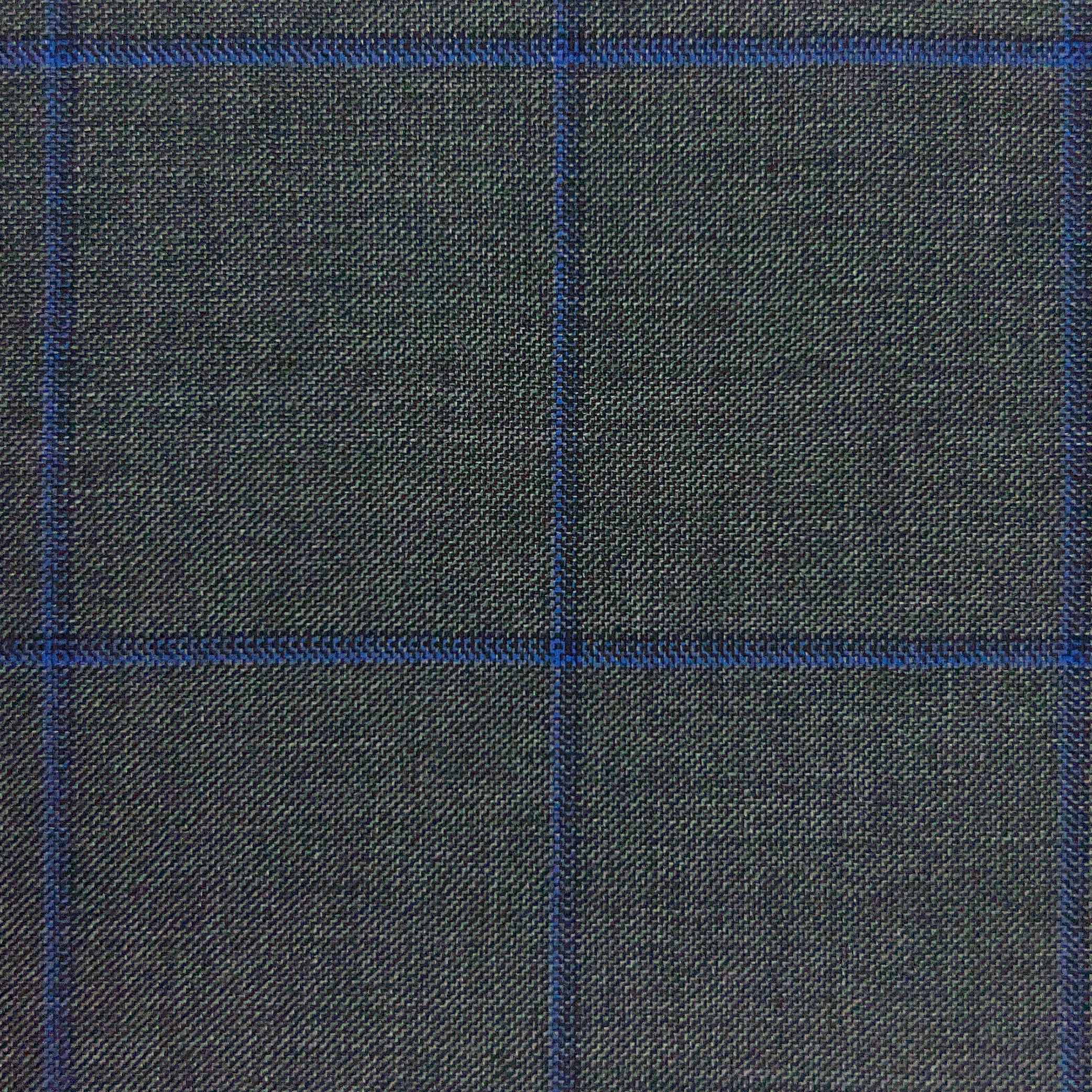 Westwood Hart Online Custom Hand Tailor Suits Sportcoats Trousers Waistcoats Overcoats Medium Grey With Royal Blue & Navy Windowpane Design