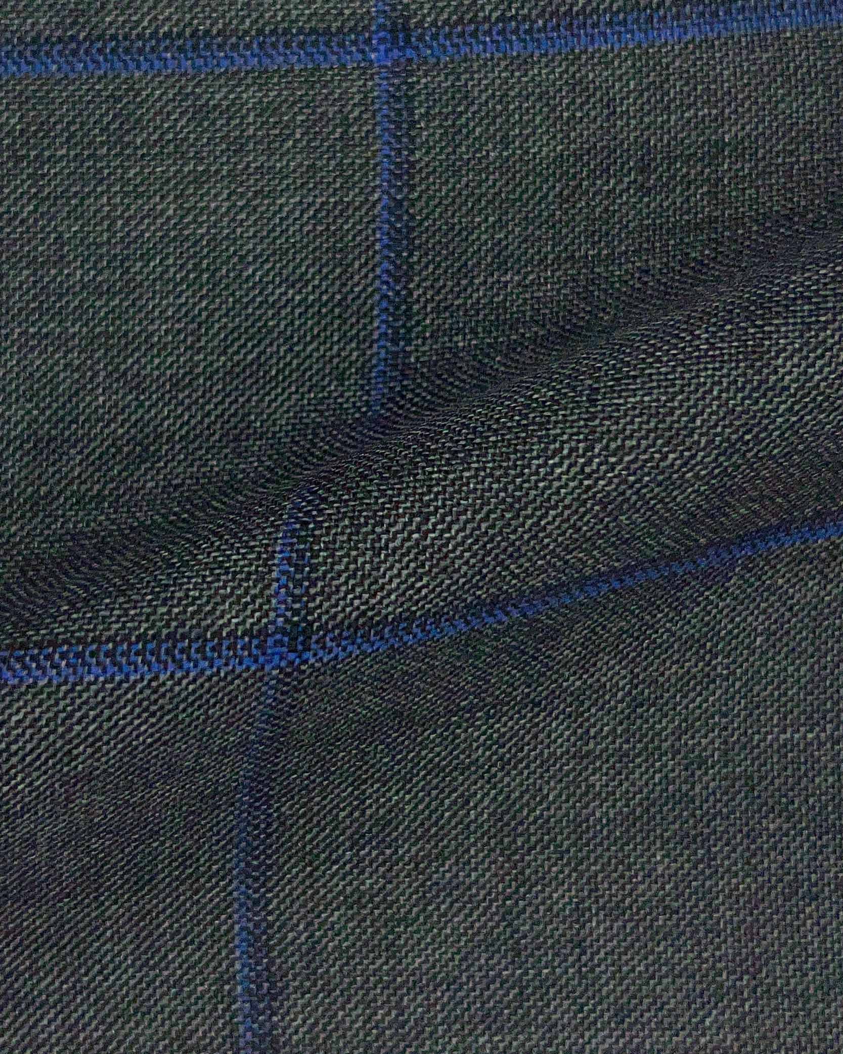 Westwood Hart Online Custom Hand Tailor Suits Sportcoats Trousers Waistcoats Overcoats Medium Grey With Royal Blue & Navy Windowpane Design