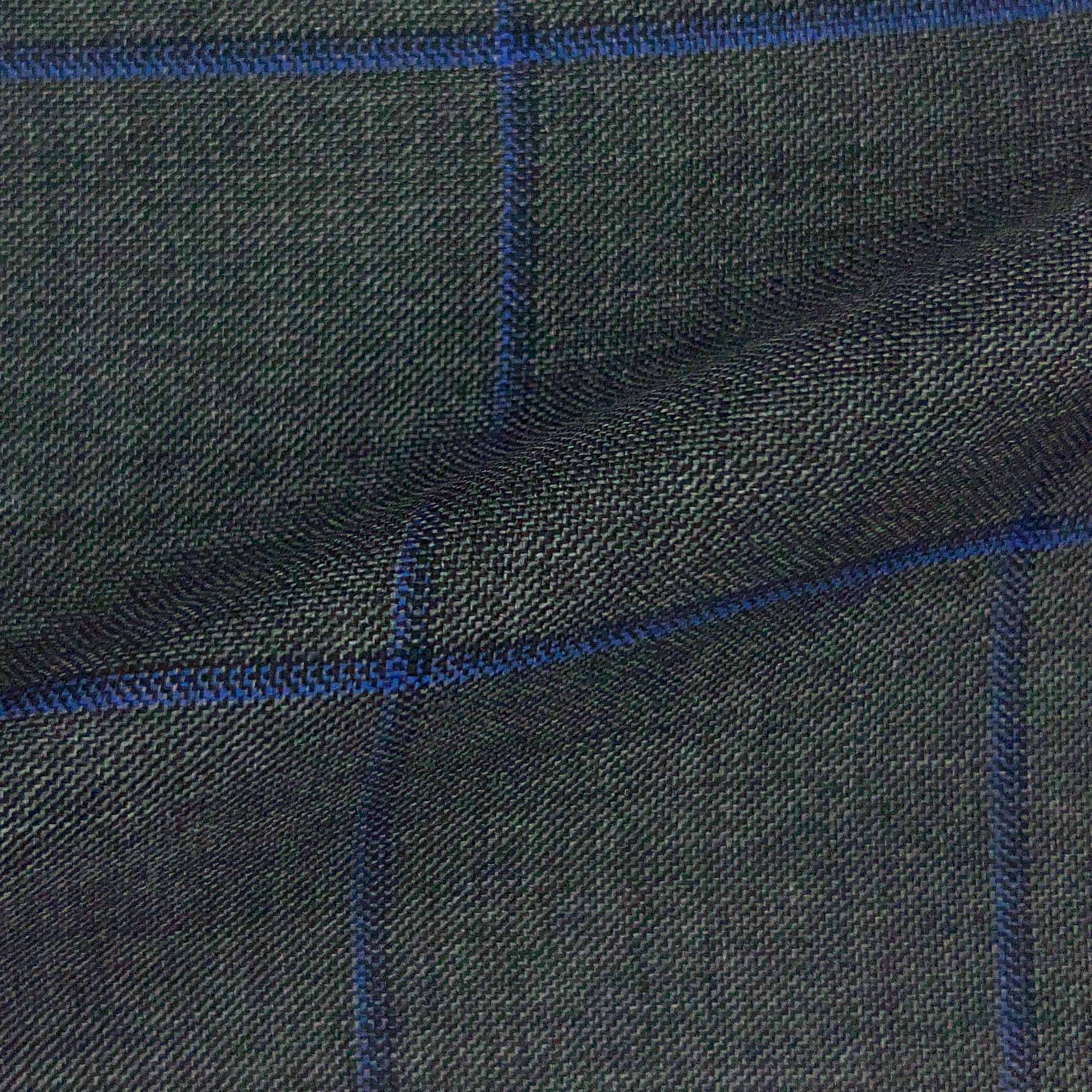 Westwood Hart Online Custom Hand Tailor Suits Sportcoats Trousers Waistcoats Overcoats Medium Grey With Royal Blue & Navy Windowpane Design