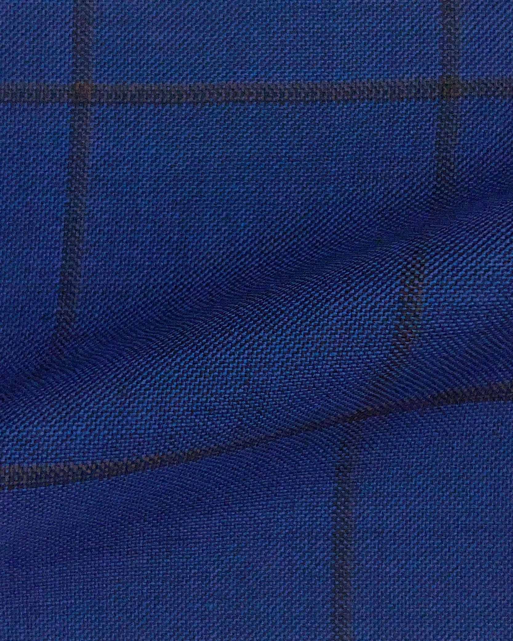 Westwood Hart Online Custom Hand Tailor Suits Sportcoats Trousers Waistcoats Overcoats Royal Blue With Mocha Brown Windowpane Design