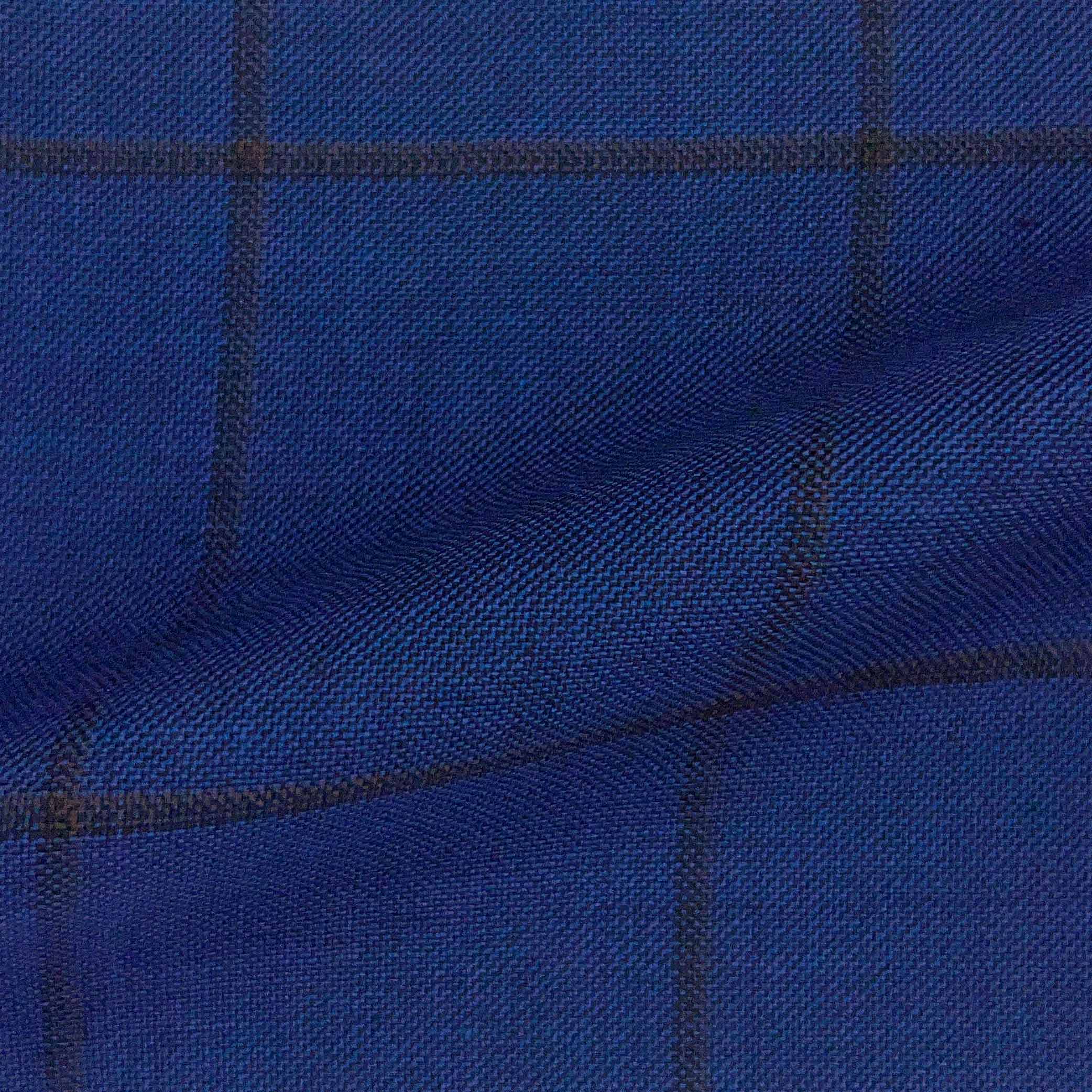 Westwood Hart Online Custom Hand Tailor Suits Sportcoats Trousers Waistcoats Overcoats Royal Blue With Mocha Brown Windowpane Design