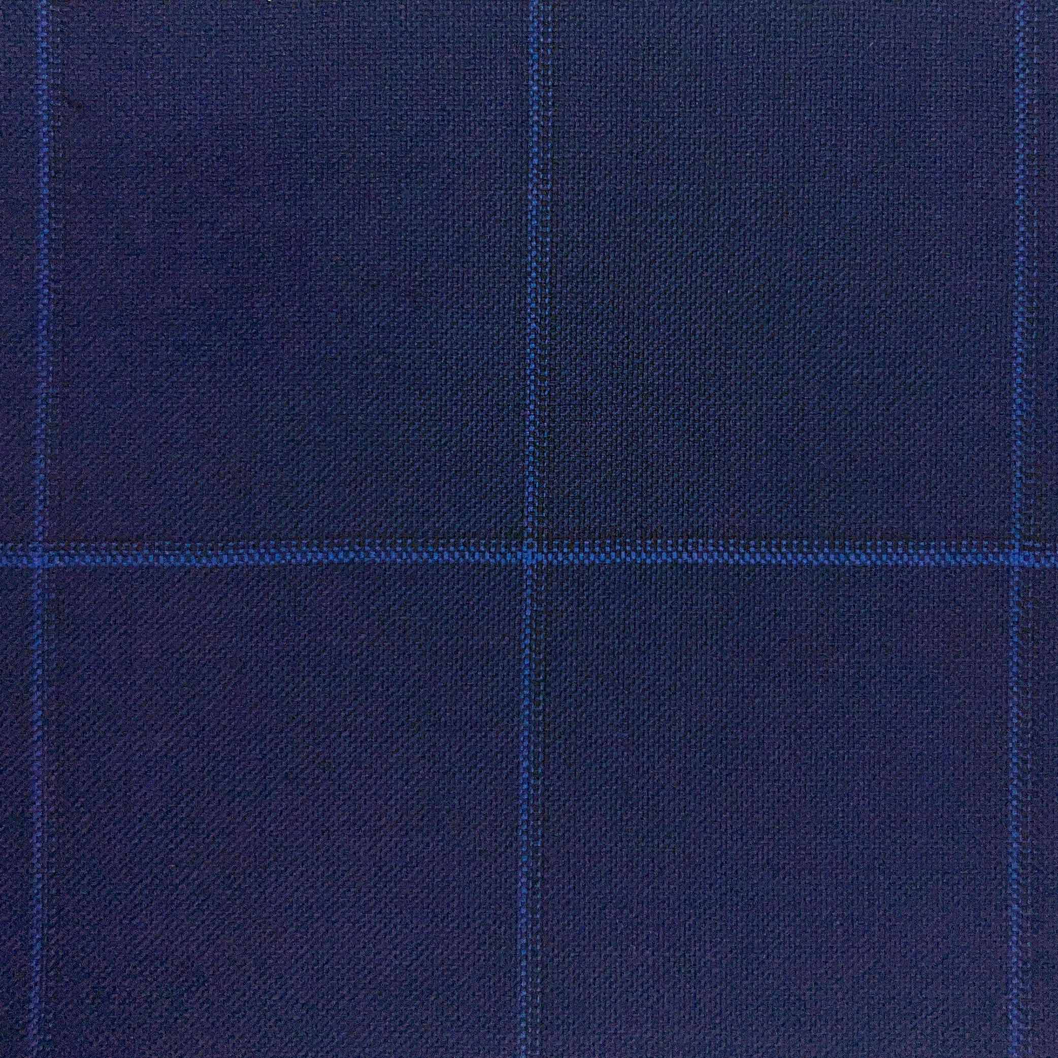 Westwood Hart Online Custom Hand Tailor Suits Sportcoats Trousers Waistcoats Overcoats Navy Blue W/ Royal Blue Windowpane Design