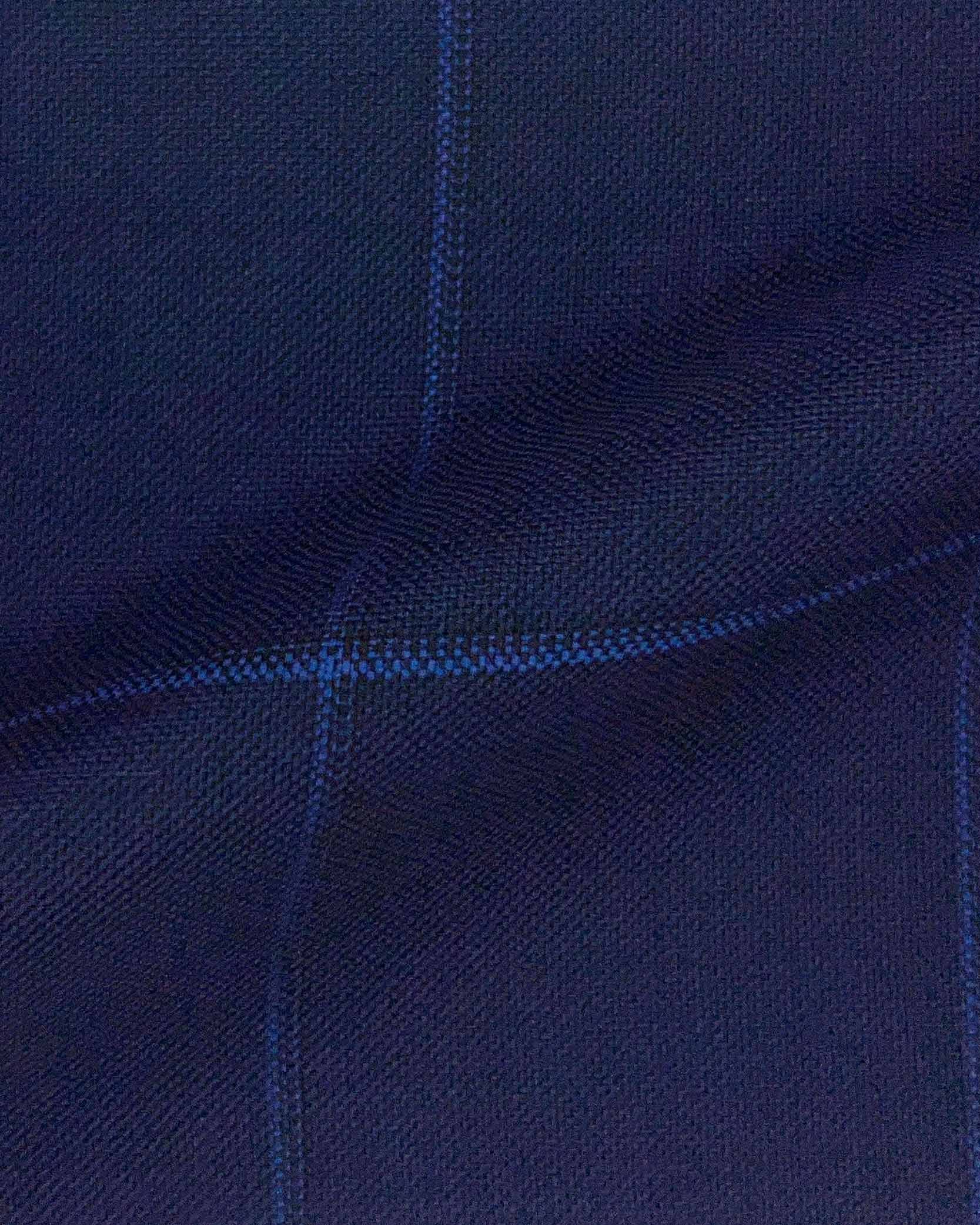 Westwood Hart Online Custom Hand Tailor Suits Sportcoats Trousers Waistcoats Overcoats Navy Blue W/ Royal Blue Windowpane Design