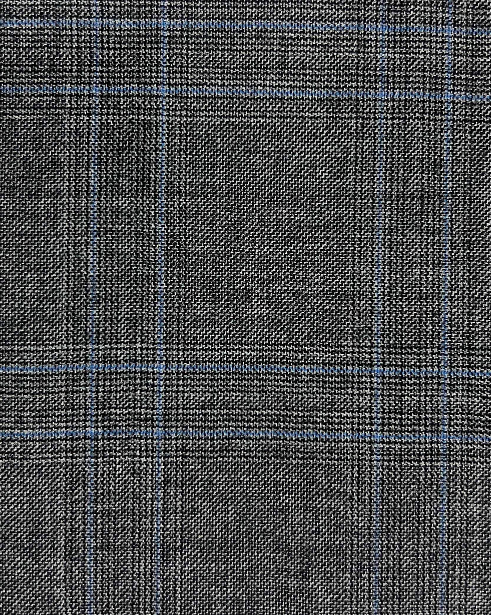 Westwood Hart Online Custom Hand Tailor Suits Sportcoats Trousers Waistcoats Overcoats Medium Grey With Azure Blue Plaid