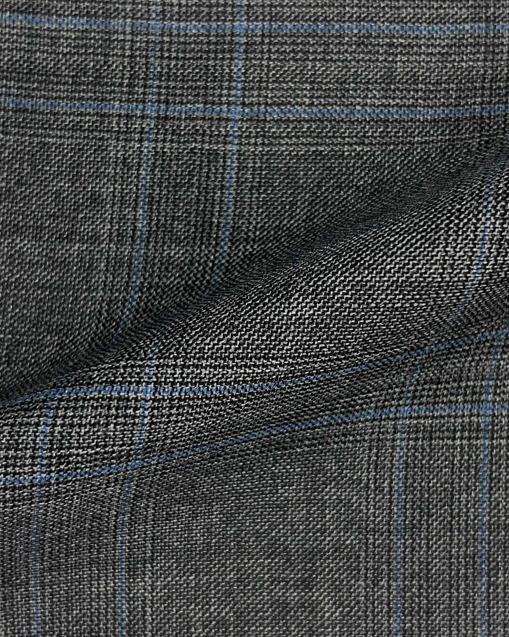 Westwood Hart Online Custom Hand Tailor Suits Sportcoats Trousers Waistcoats Overcoats Medium Grey With Azure Blue Plaid