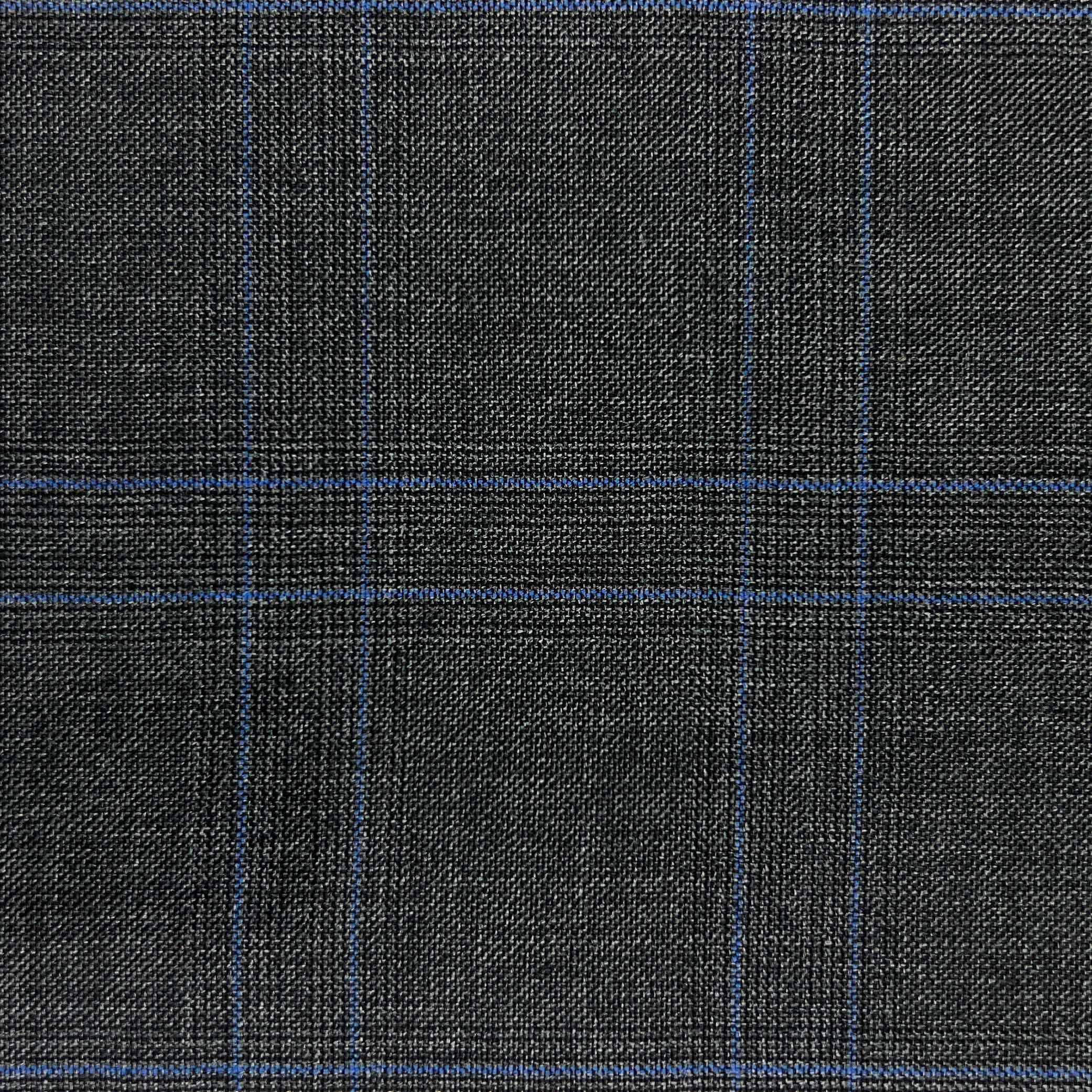 Westwood Hart Online Custom Hand Tailor Suits Sportcoats Trousers Waistcoats Overcoats Charcoal Grey With Azure Blue Plaid