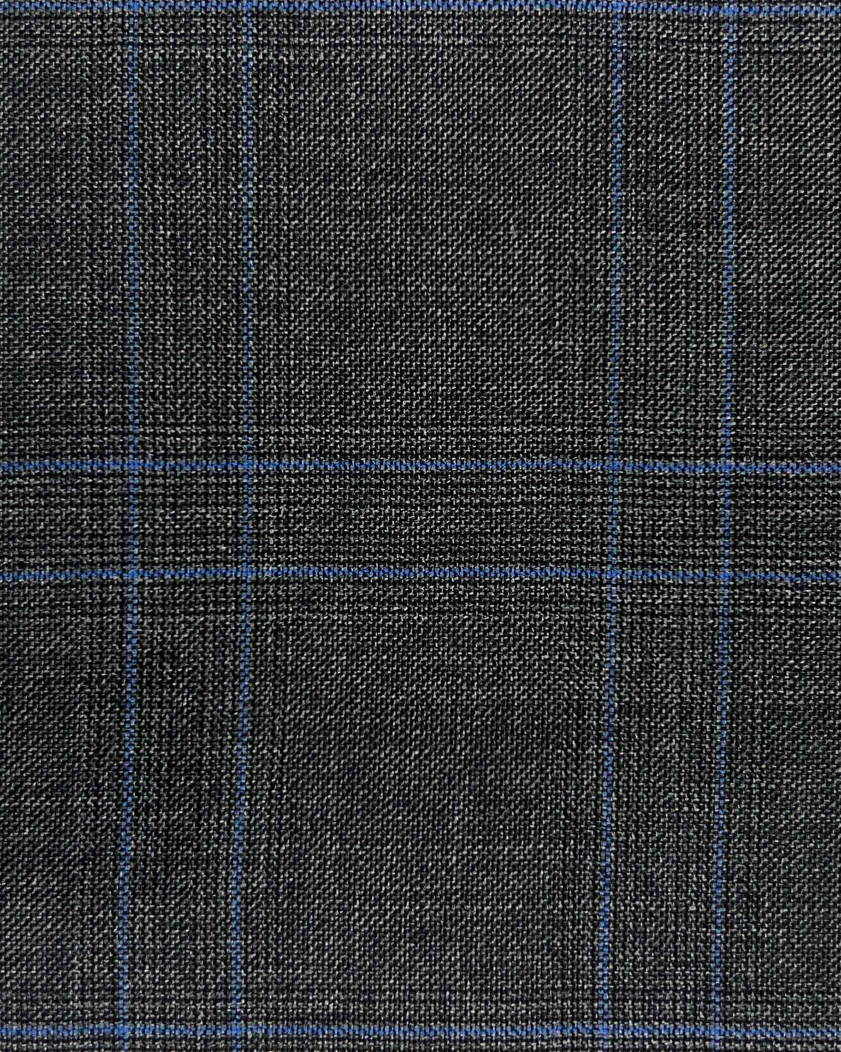 Westwood Hart Online Custom Hand Tailor Suits Sportcoats Trousers Waistcoats Overcoats Charcoal Grey With Azure Blue Plaid