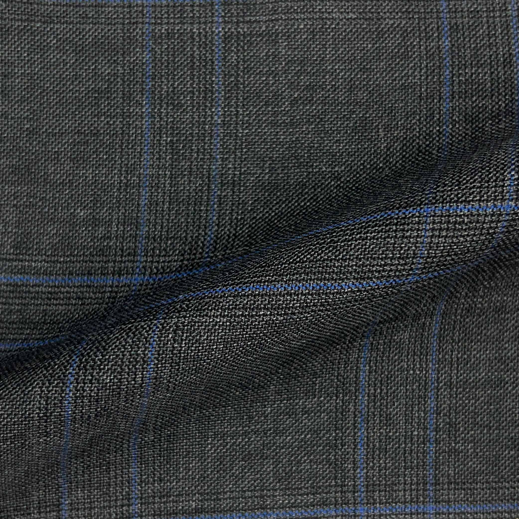 Westwood Hart Online Custom Hand Tailor Suits Sportcoats Trousers Waistcoats Overcoats Charcoal Grey With Azure Blue Plaid