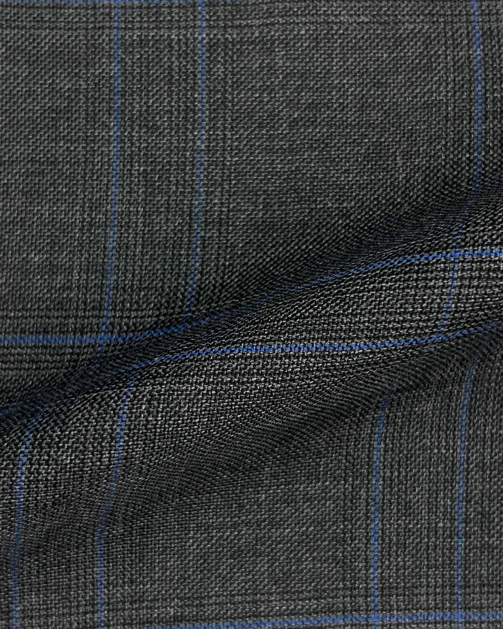 Westwood Hart Online Custom Hand Tailor Suits Sportcoats Trousers Waistcoats Overcoats Charcoal Grey With Azure Blue Plaid