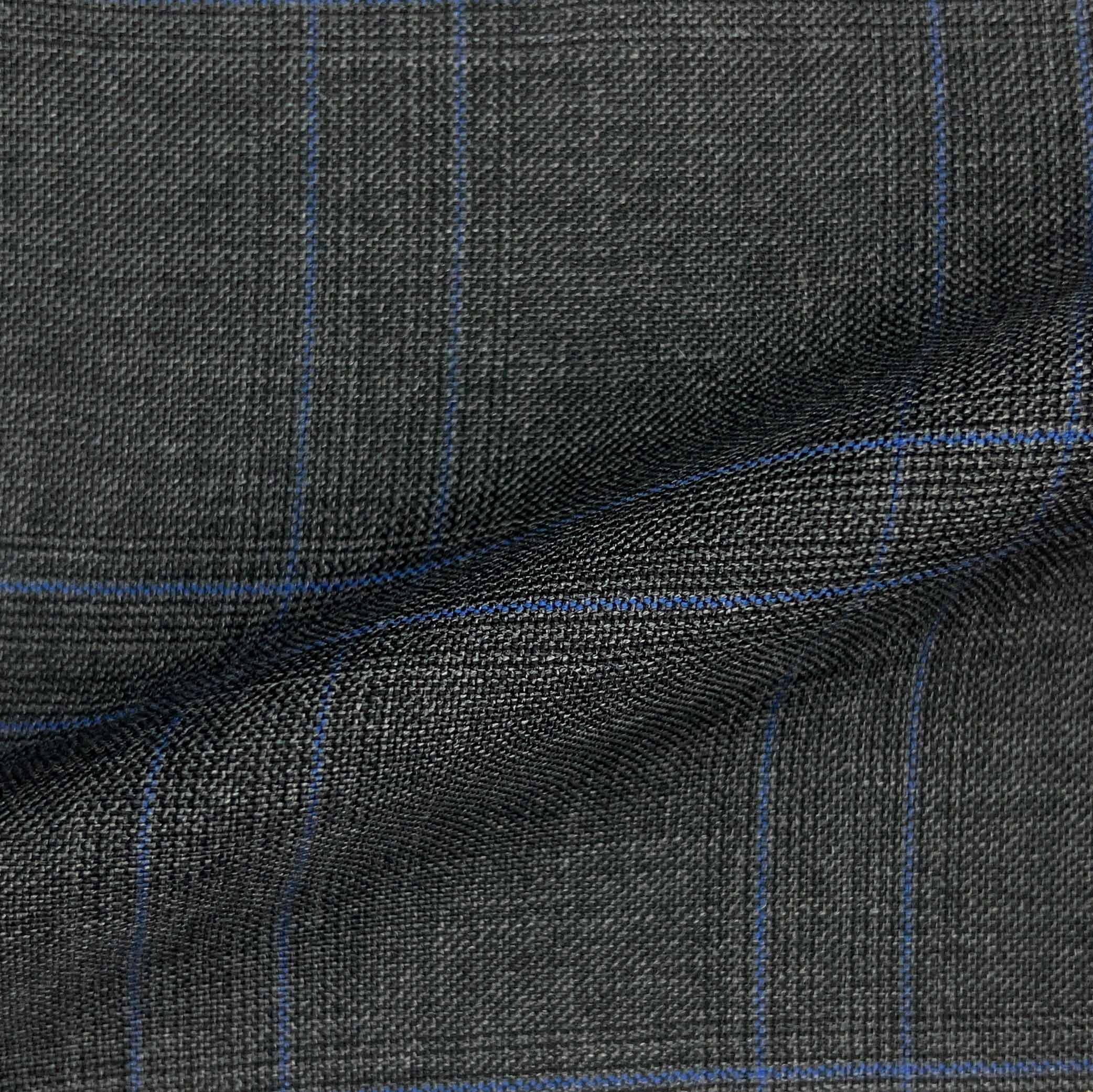 Westwood Hart Online Custom Hand Tailor Suits Sportcoats Trousers Waistcoats Overcoats Charcoal Grey With Azure Blue Plaid