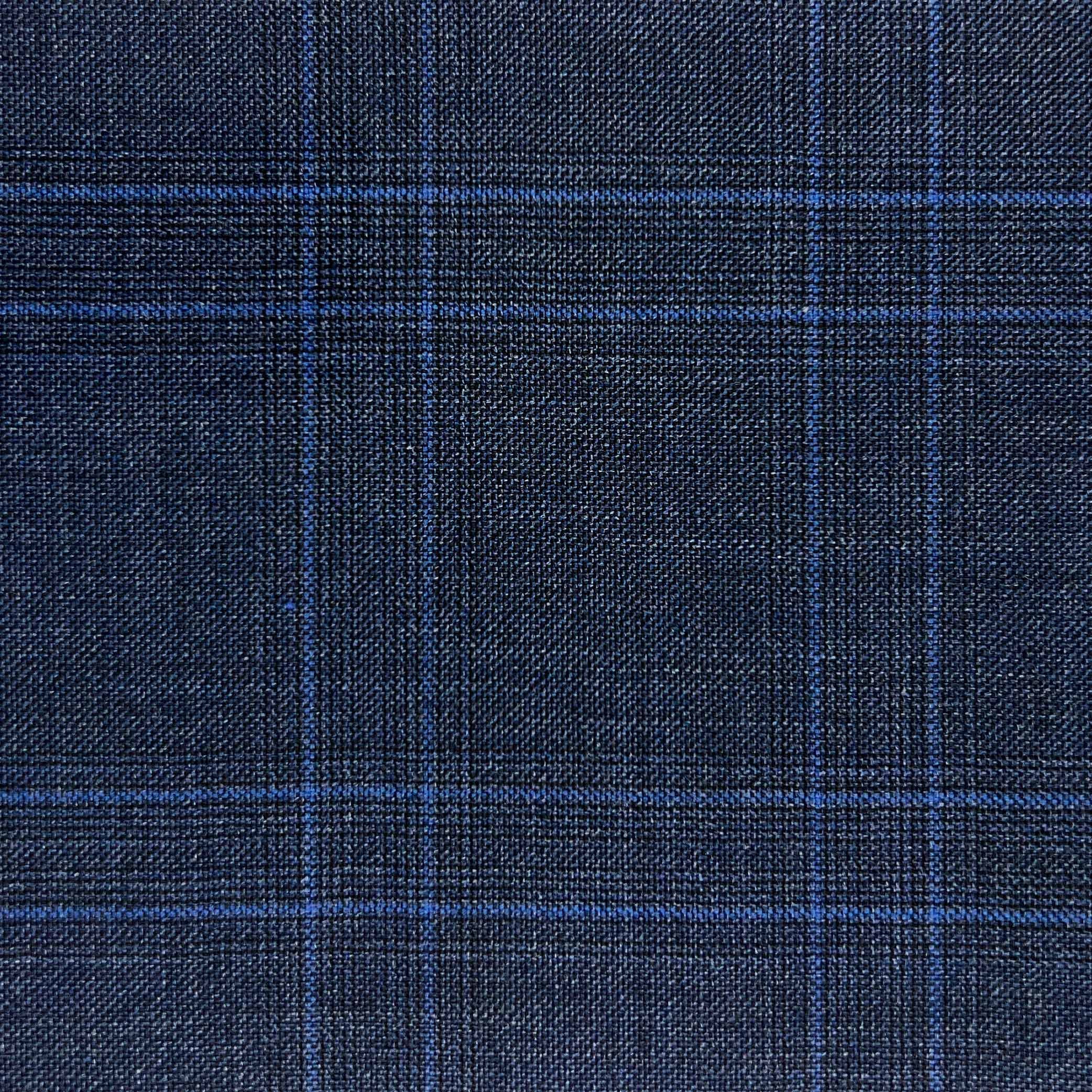 Westwood Hart Online Custom Hand Tailor Suits Sportcoats Trousers Waistcoats Overcoats Steel Navy With Royal Blue Plaid