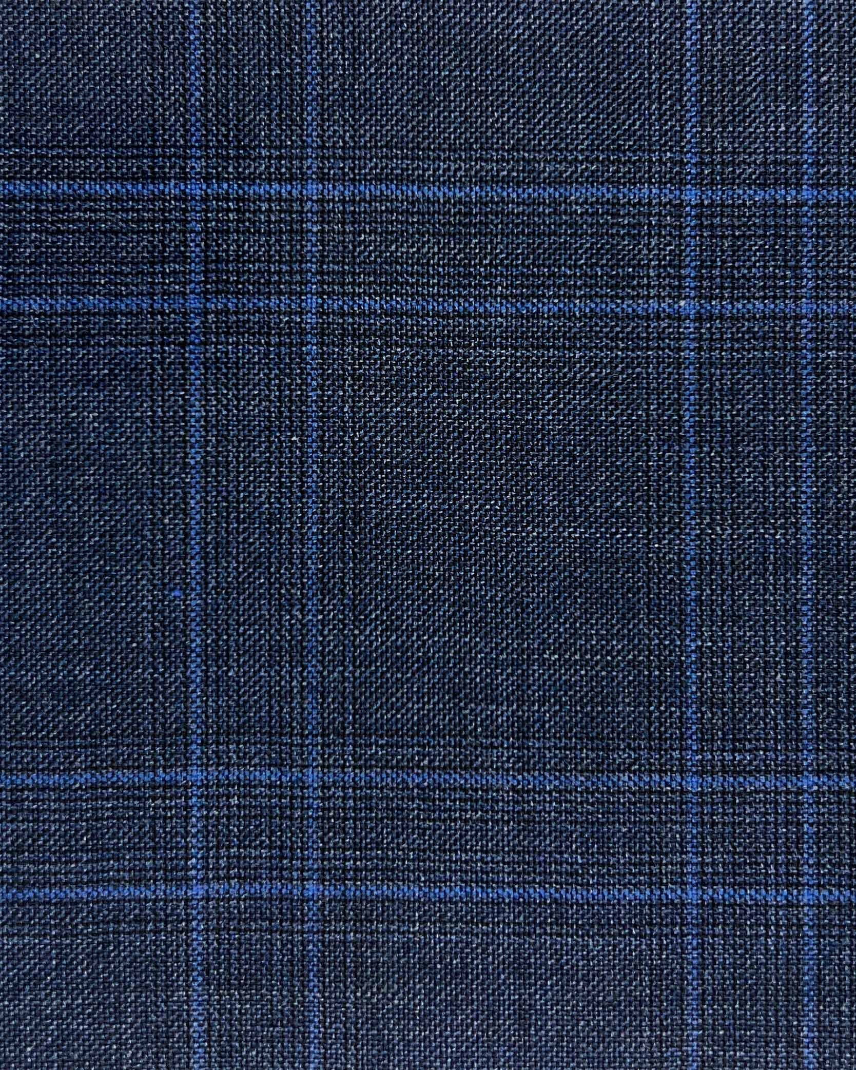 Westwood Hart Online Custom Hand Tailor Suits Sportcoats Trousers Waistcoats Overcoats Steel Navy With Royal Blue Plaid