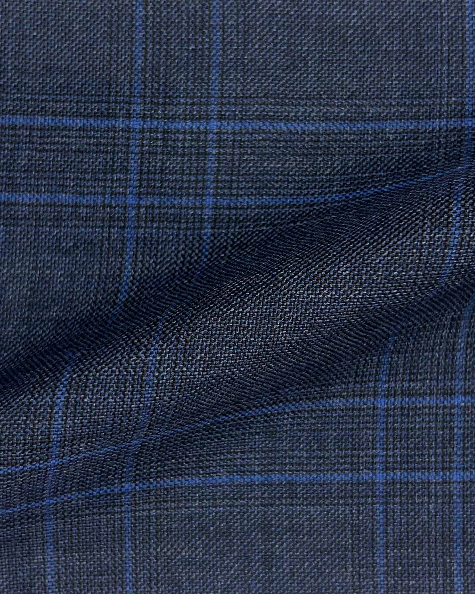 Westwood Hart Online Custom Hand Tailor Suits Sportcoats Trousers Waistcoats Overcoats Steel Navy With Royal Blue Plaid