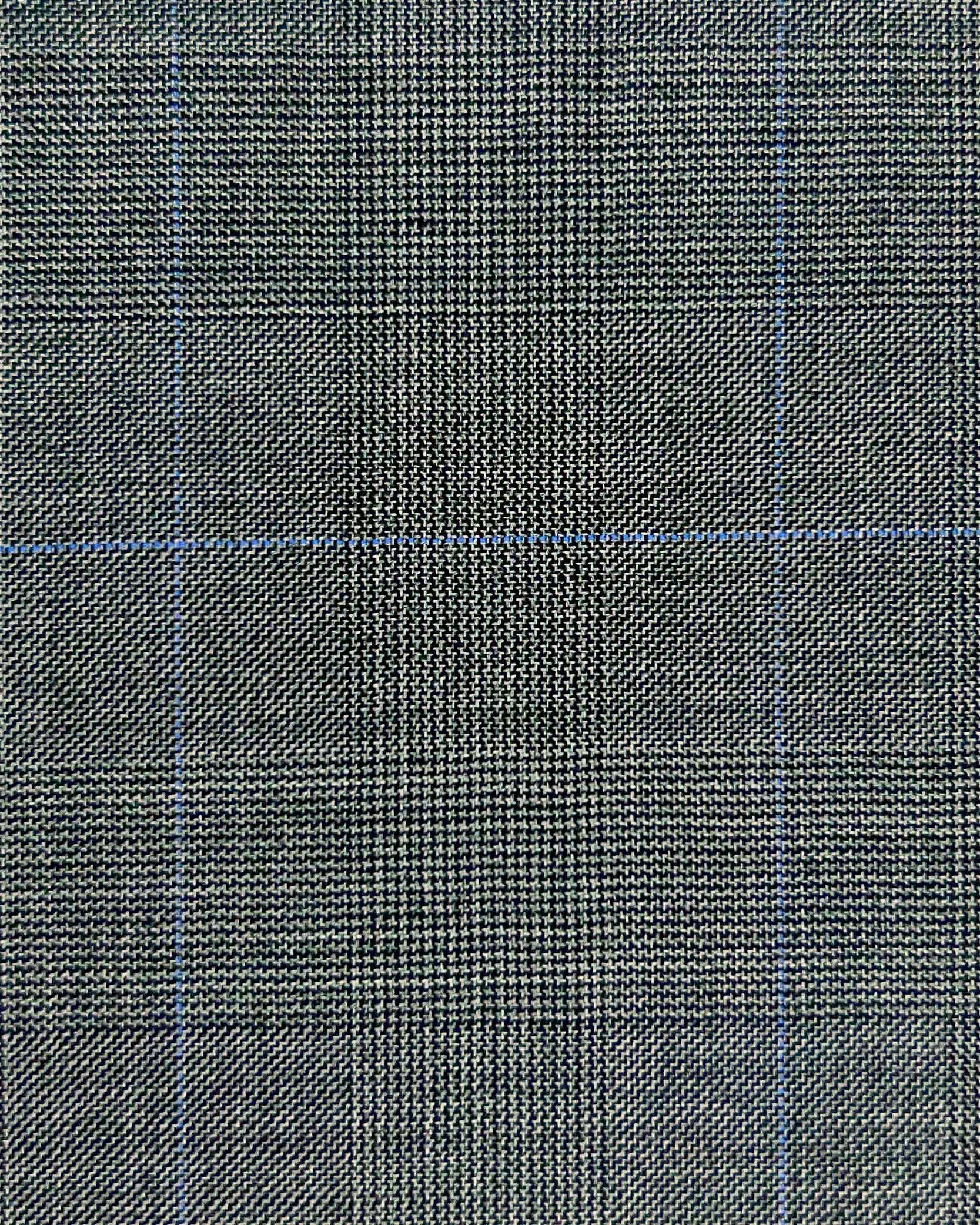 Westwood Hart Online Custom Hand Tailor Suits Sportcoats Trousers Waistcoats Overcoats Grey Fine Sky Blue WINDOWPANE PRINCE OF WALES GLEN PLAID Design